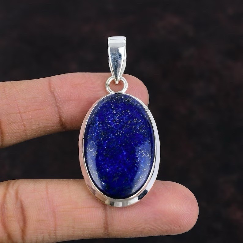 Lapis Lazuli Gemstone Pendant 925 Sterling Silver Handmade Jewelry Gift For Love