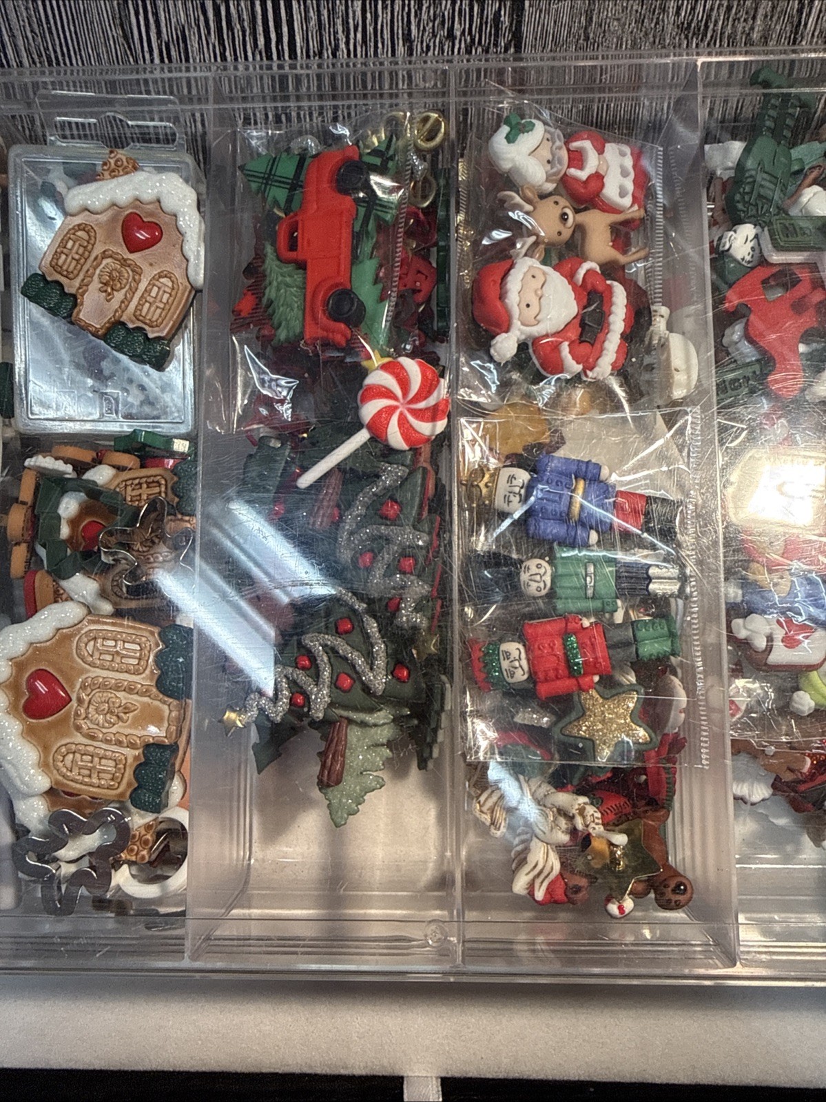 Plastic Case Of Christmas Craft Items- Beads, Charms, Plastic People – Free Ship