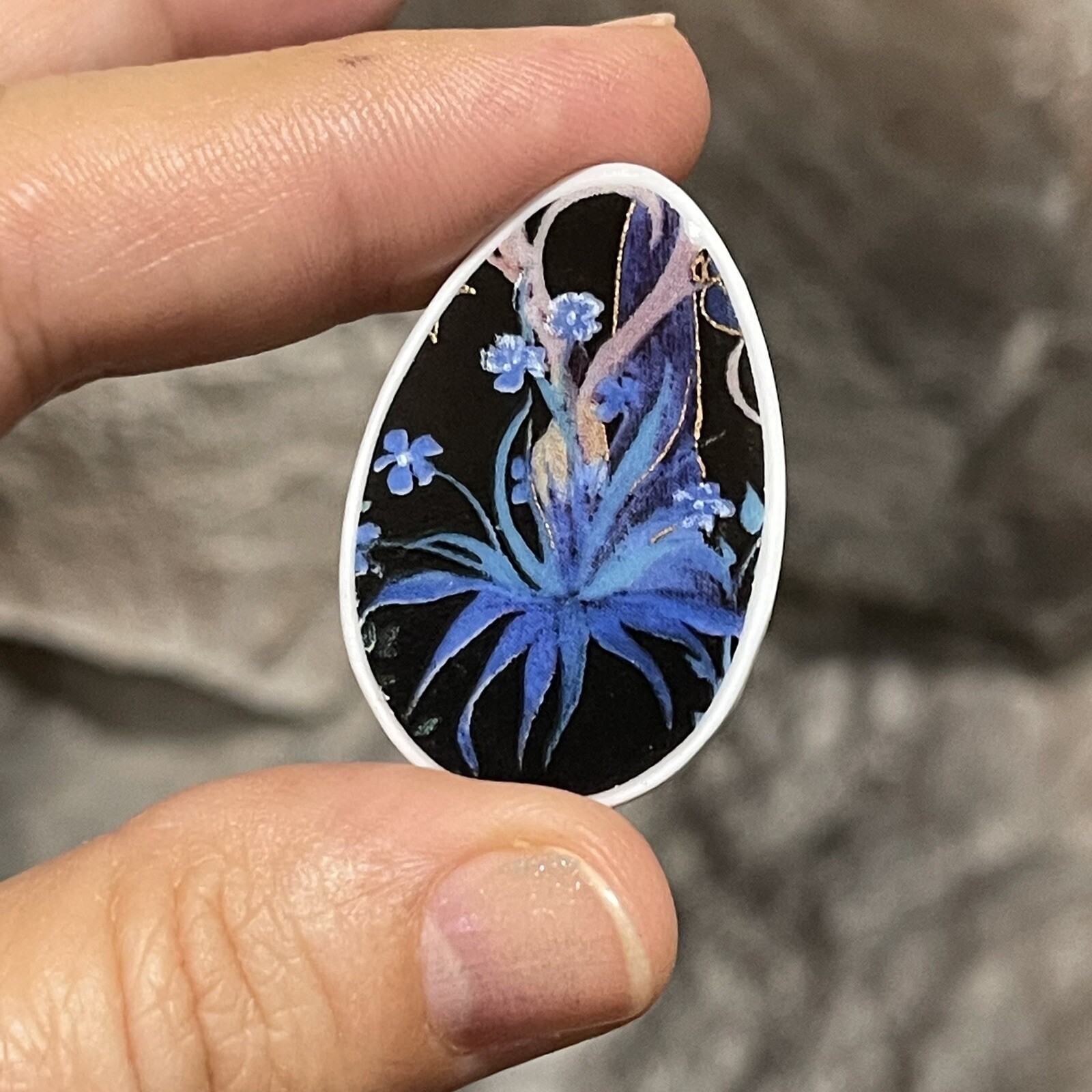 36.5×24.5×4.4mm Blue Broken China Porcelain Teardrop Cabochon