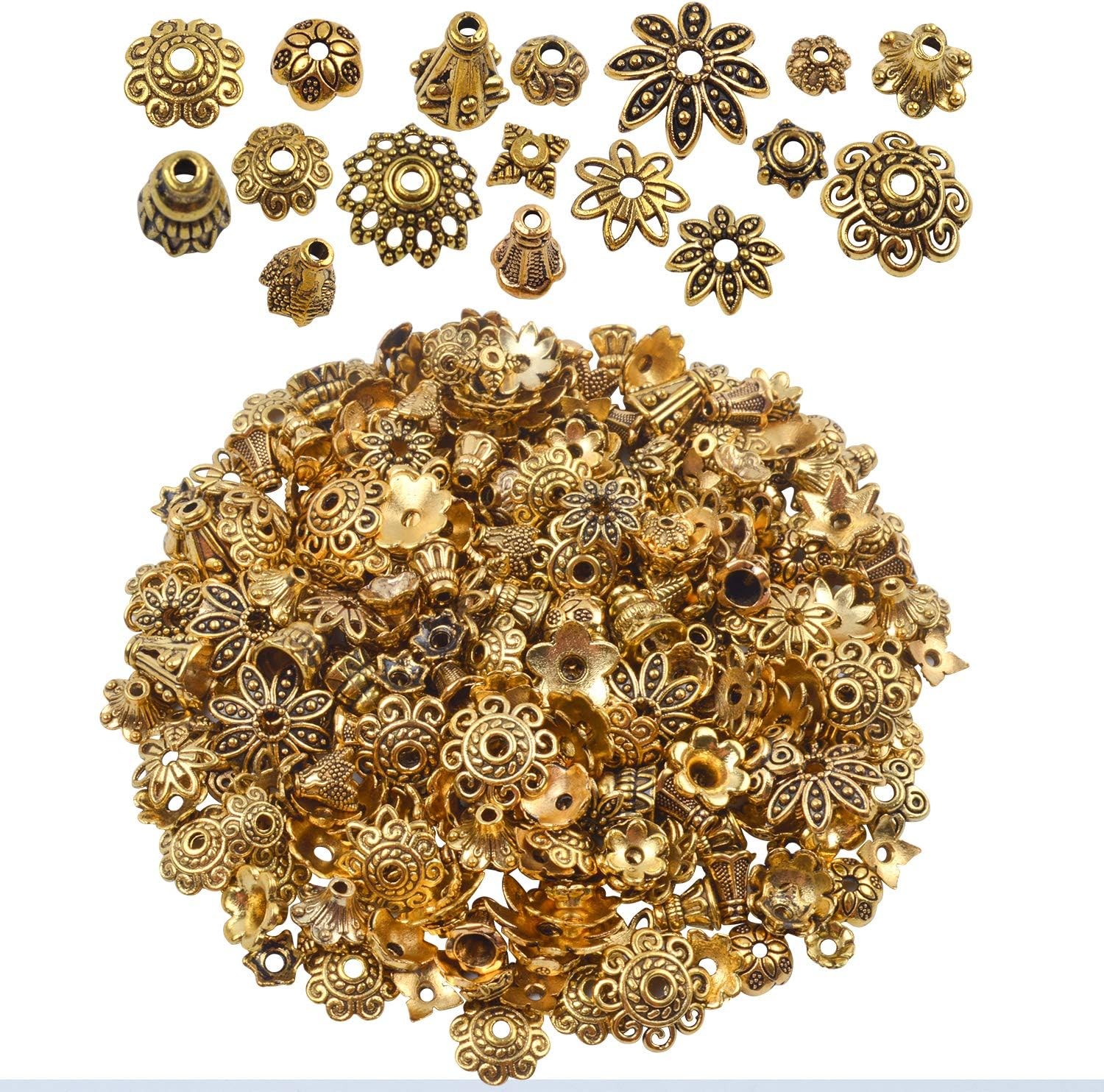 160-210pcs Bali Style Jewelry Making Metal Bead Caps Deluxe New Mix, 100