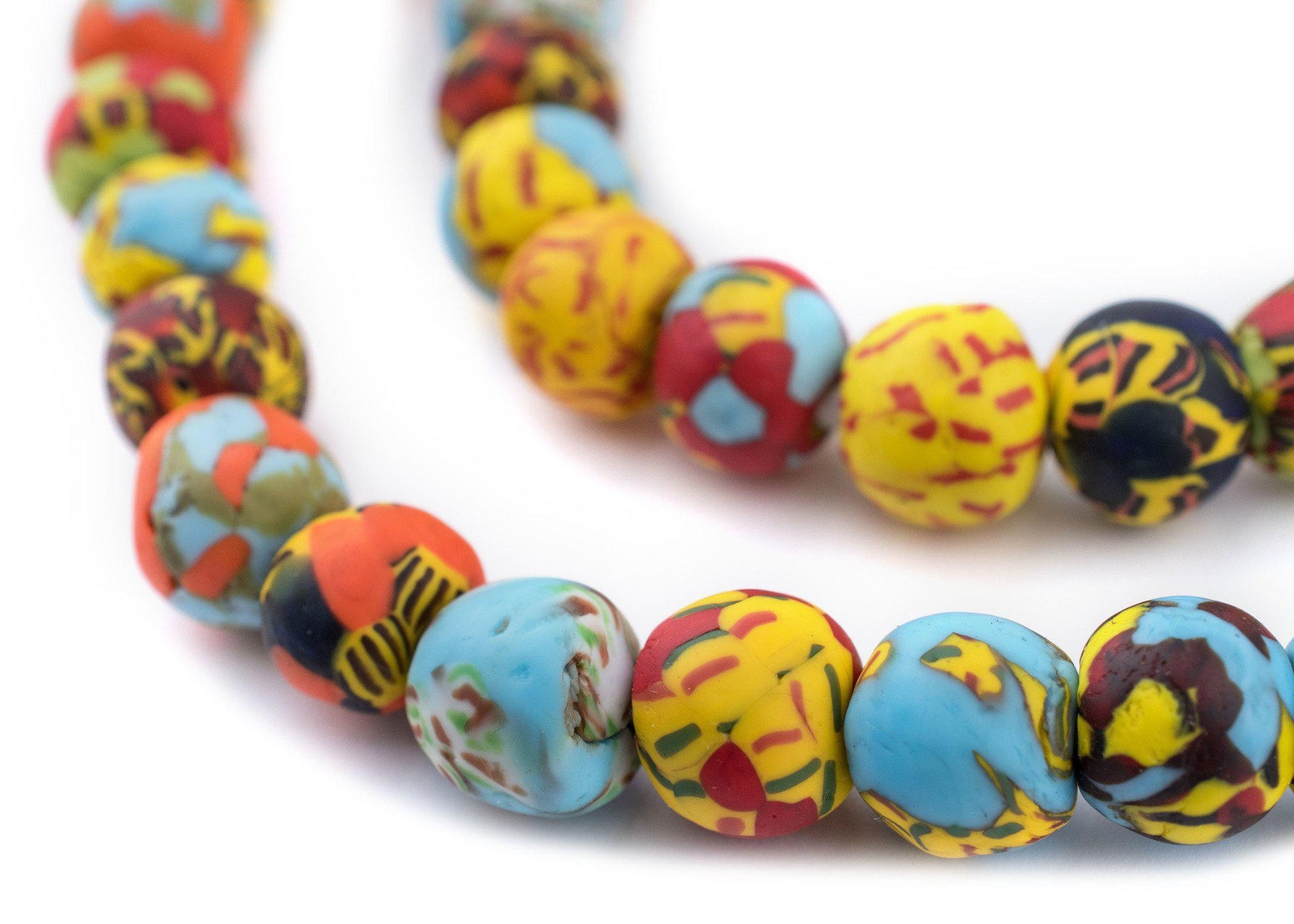 House Medley Round Fused Recycled Glass Beads 14mm Ghana African Multicolor