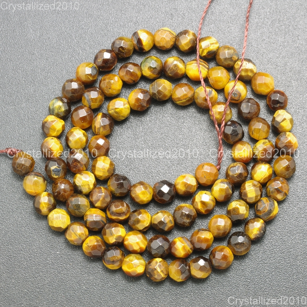 Natural Tiger’s Eye Gemstone Faceted Round Beads 2mm 4mm 6mm 8mm 10mm 12mm 15″