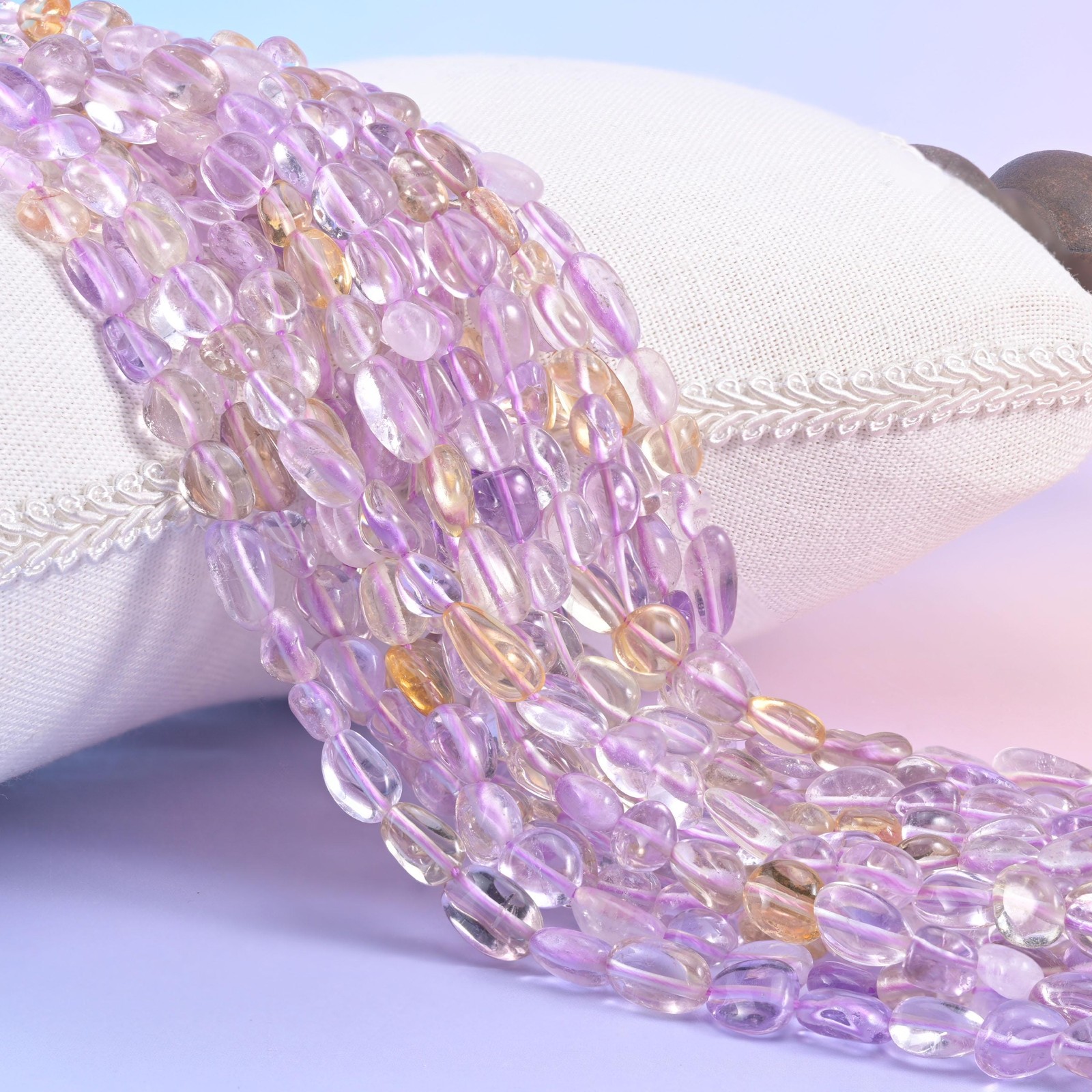 Ametrine Pebble Nugget Beads 6-8mm Jewelry Making 15 Inch Strand