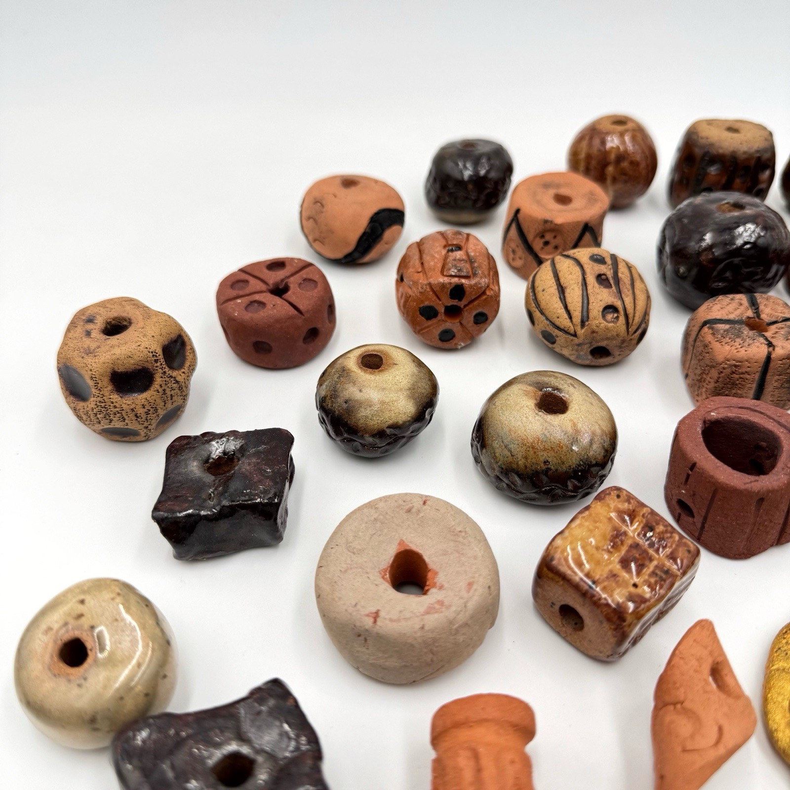 41 Piece Lot of Terracotta Clay Beads Asst Shapes & Colors .5”- 1”