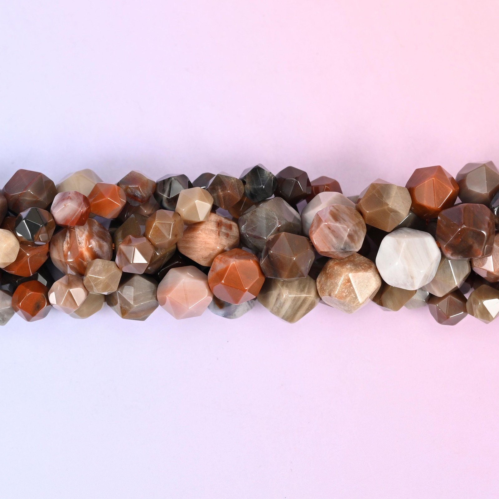 Petrified Wood Beads: Faceted Diamond Star Cut, 6-10mm, 15.5 inch Strand