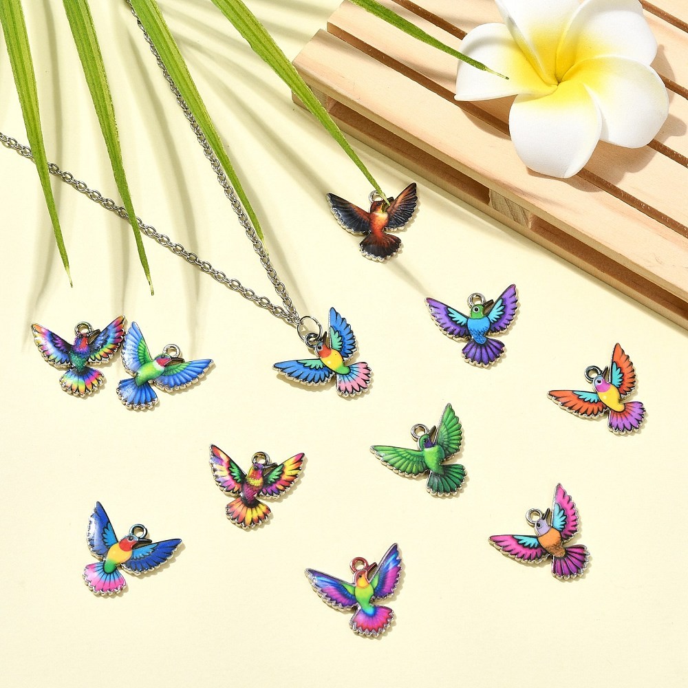 60pcs Random Bird Enamel Colorful Flying Animal Bird Dangle Charms for DIY Craft