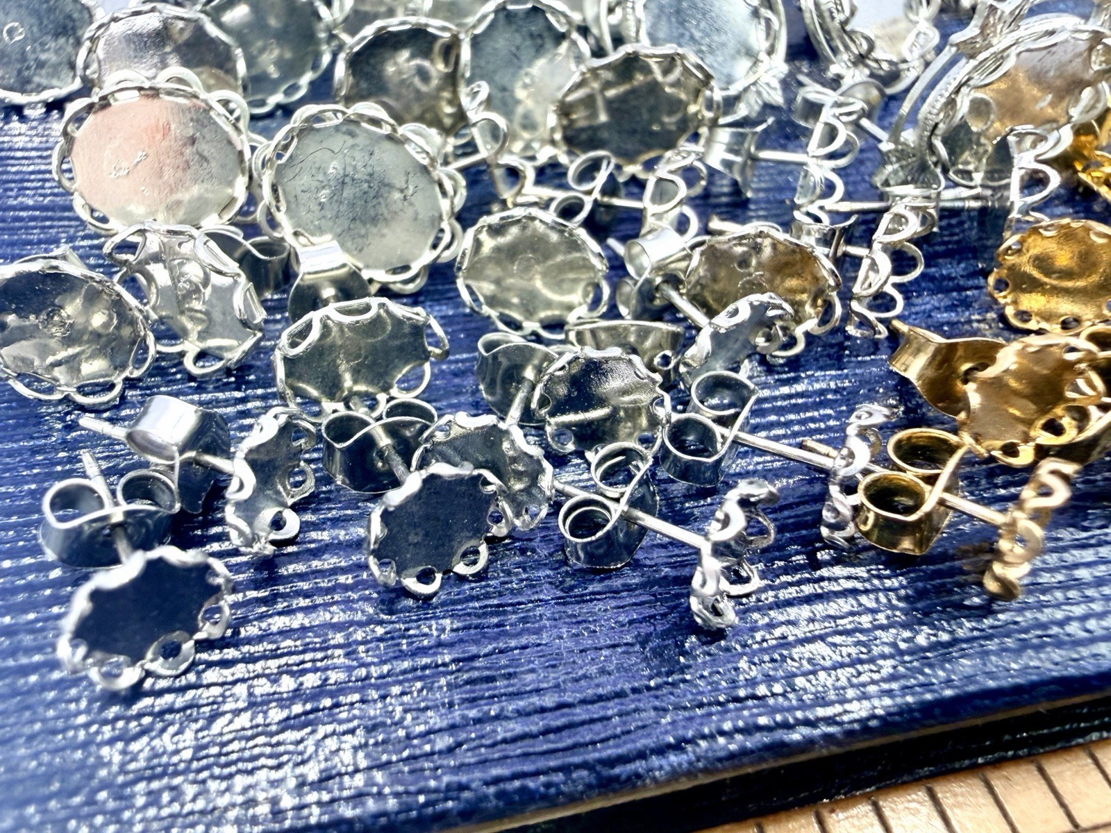 37 Pairs Vintage Gold & Silver Tone Earrings Blanks Settings Bezel Findings