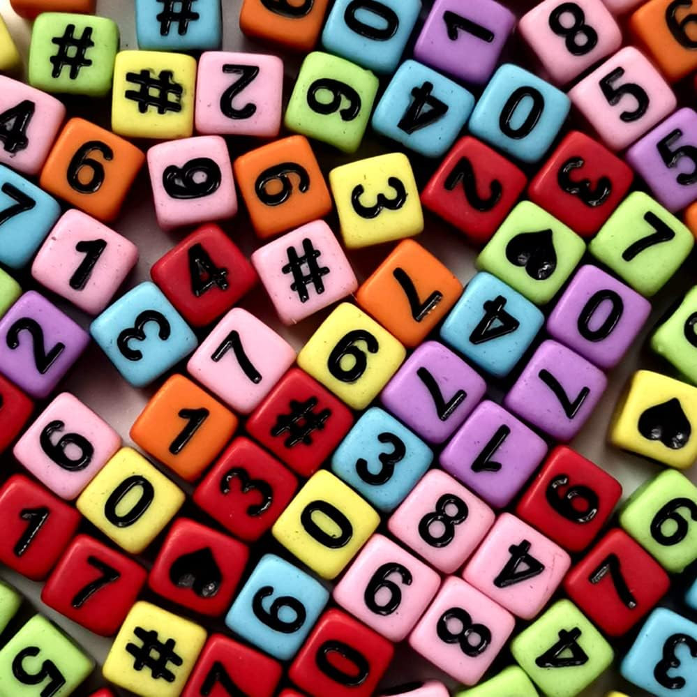 600pcs Number Beads 6 Colors Acrylic Square 6x6mm Number Beads Each Color 100pcs