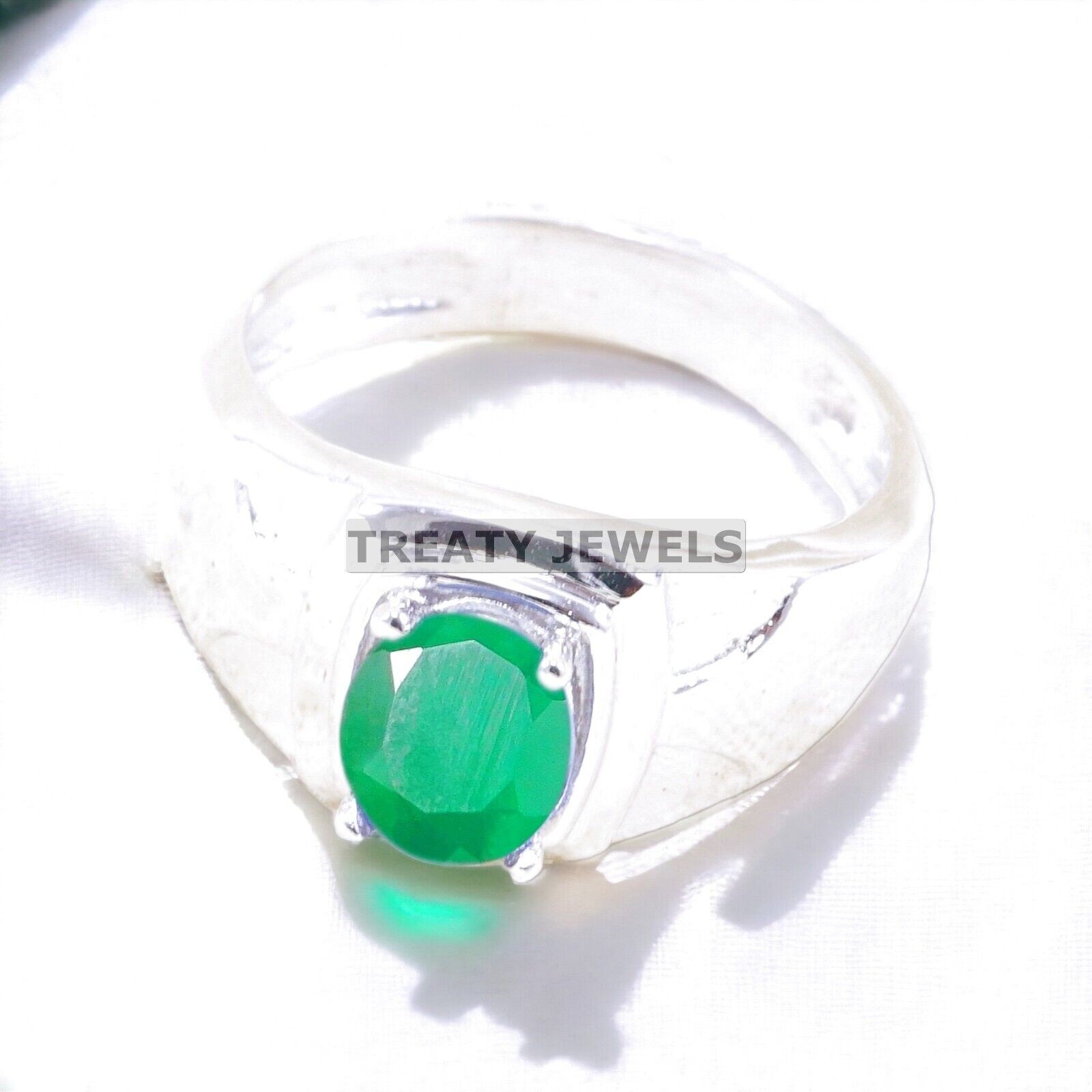 Emerald Oval Cut Gemstone With Solid 14K White Gold Ring For Men’s #A274 #