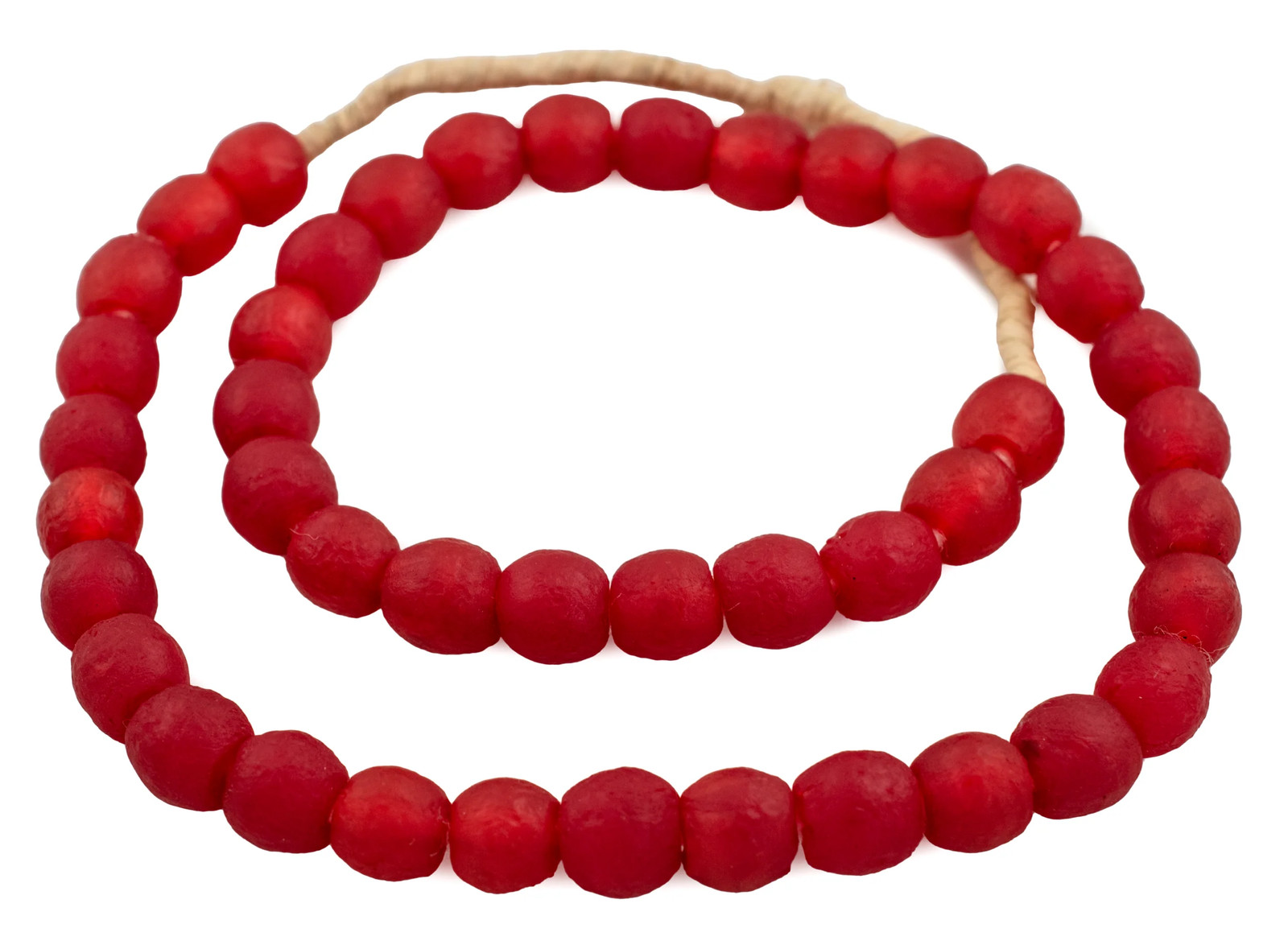Red Recycled Glass Beads 14mm Ghana African Sea Glass Round Large Hole Handmade