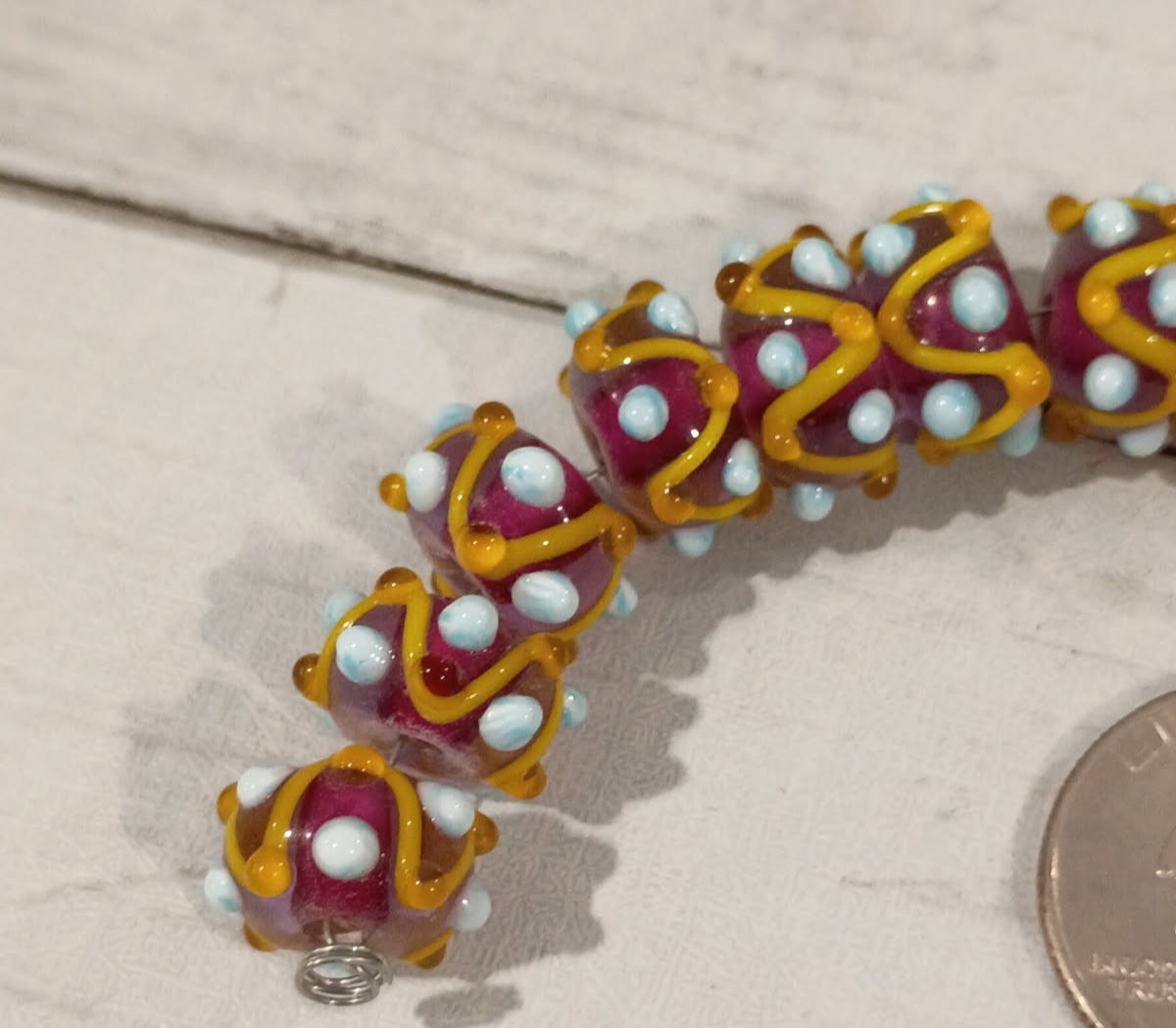 15Q Glossy Brownn orange and pale blue bumpy Handmade Lampwork Glass Beads