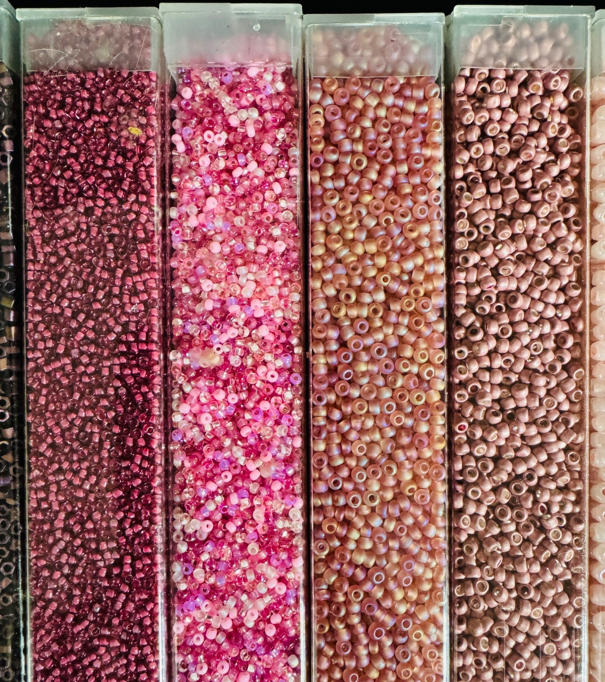 Glass Seed Bead Lot 26 Tubes – Iridescent Neon Mix Different Sizes NOS