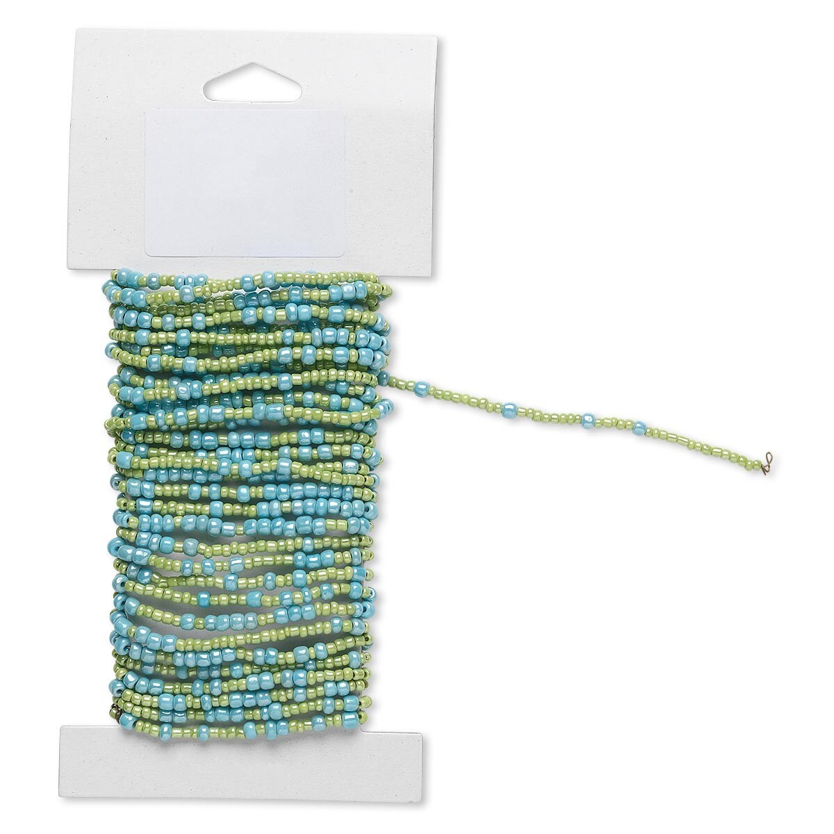 15 Feet Pre-Strung Opaque Turquoise Light Green Luster Glass Seed Beaded Wire *