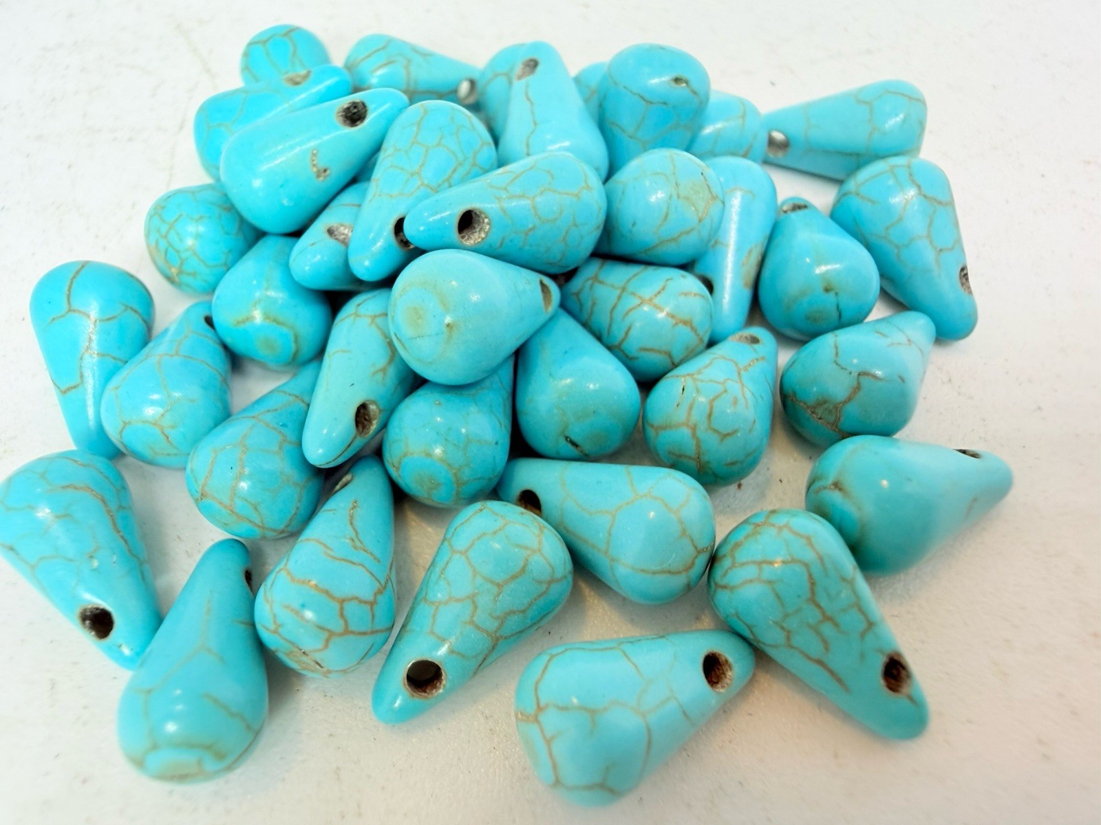Stone Aqua Teardrop Beads