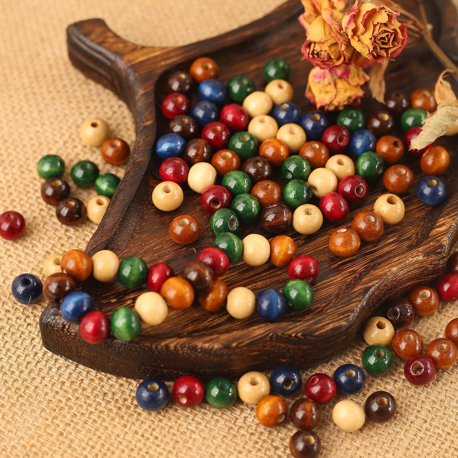 1000PCS Colorful Wooden Beads 8mm Assorted Macrame Spacer Craft Supplies