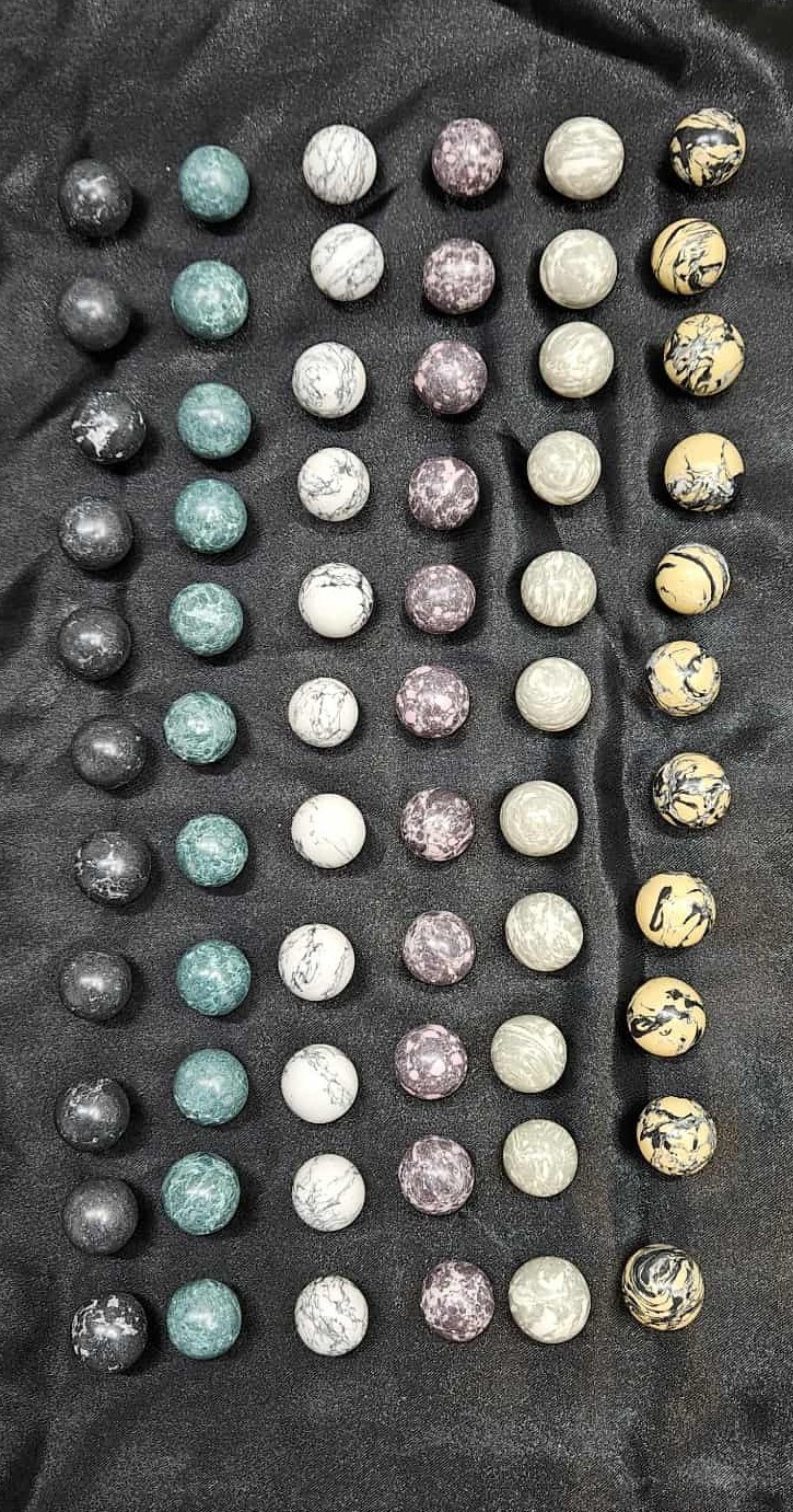 Lot Of 66 Stone – Marble – Beadwork – Playing Marbles(?) 20mm – 11 of Each Type