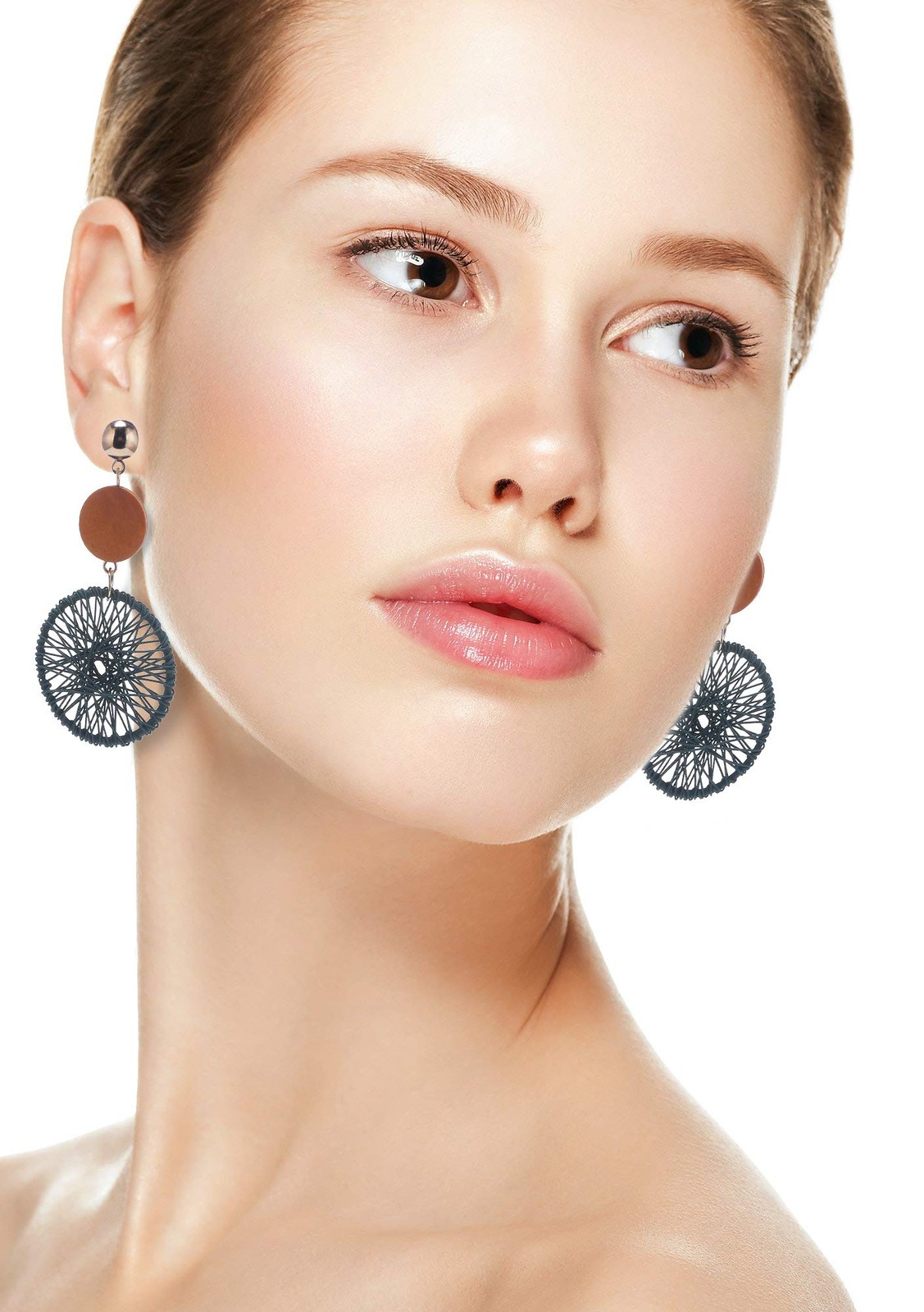 IDB Natural Handcrafted Wood Dream Catcher Mesh Dangle Boho Earrings (appro – 02