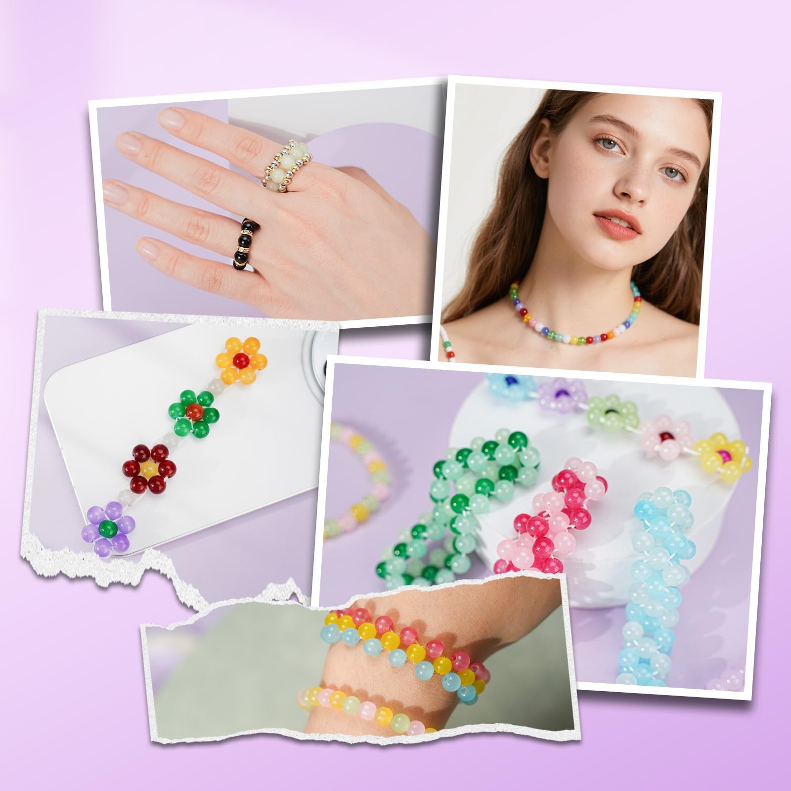 Sunlode Glass Beads for Bracelets 1400pcs Bracelet Making Kit 6mm, 24 Solids