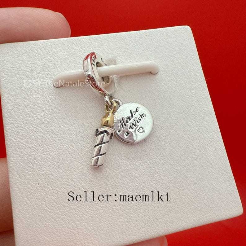 New 925 Sterling Silver Two-tone Birthday Candle Charm For Bracelet,799328c00