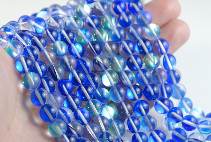8MM MYSTIC AURA QUARTZ GEMSTONE TITANIUM BLUE ROUND LOOSE BEADS 15inch