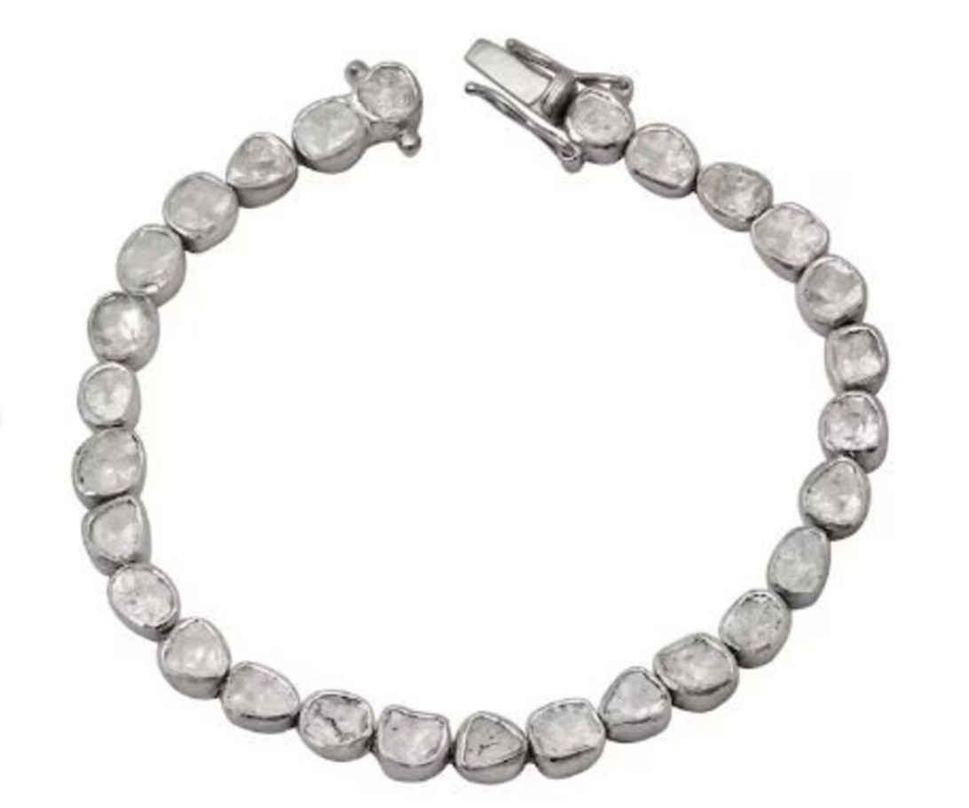 Handmade Rose Cut Polki Tennis Bracelet For Men & Women Silver Diamond Bracelet
