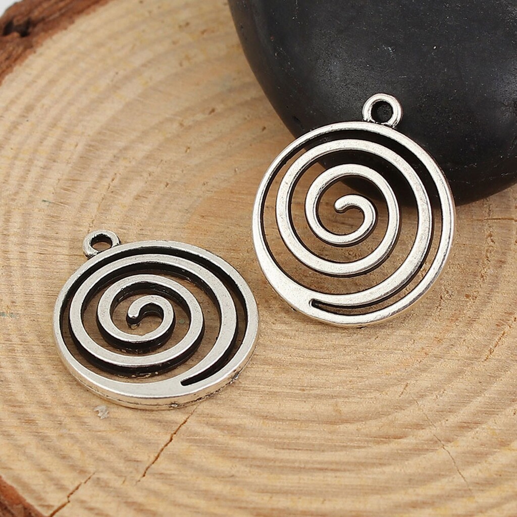 Spiral Design Charms 19mm Antiqued Silver Plated Pendants C3788 – 5, 10 Or 20PCs
