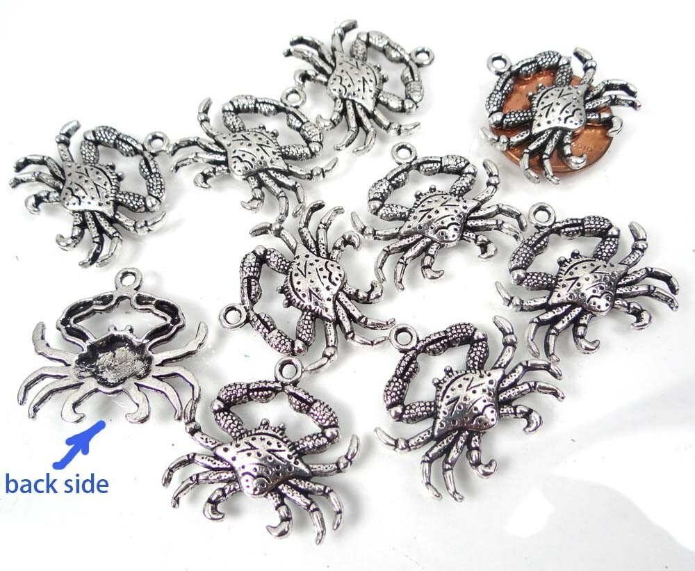 8 Antique Silver Pewter Crab Charms 23x24mm