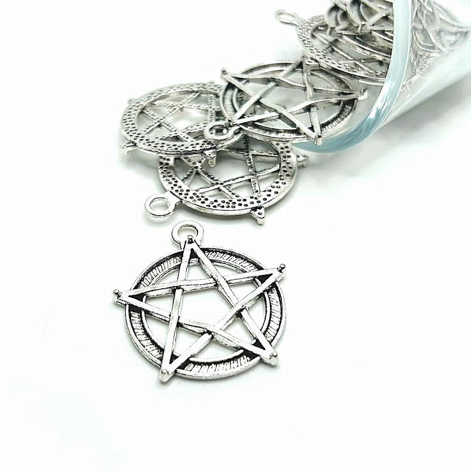 Silver Pentacle Pentagram Wiccan Charms, 31x28mm – US Seller