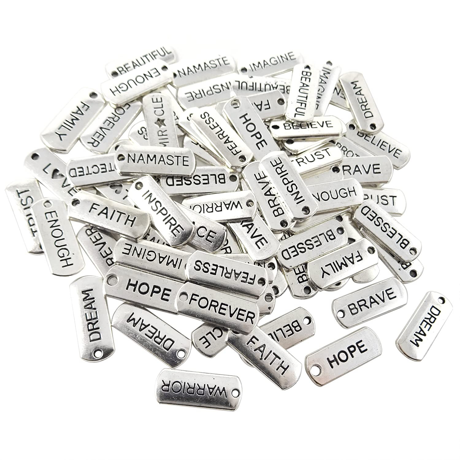 80PCS Alloy Word Charms Pendant Engraved Motivational Charms Collection for DIY