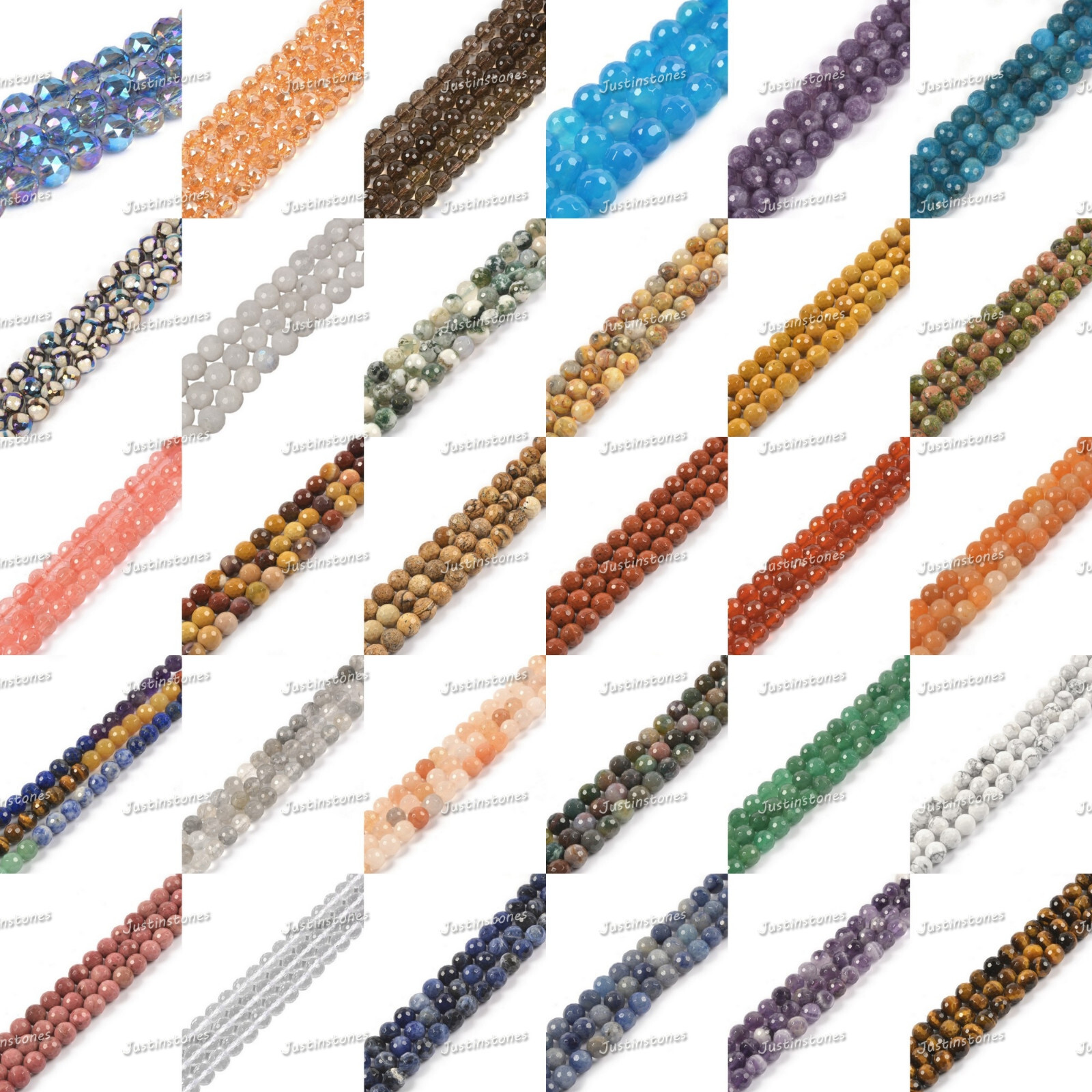 8mm to 9mm Gemstone Faceted Round Loose Beads DIY Jewelry Making Kit Strand 15″