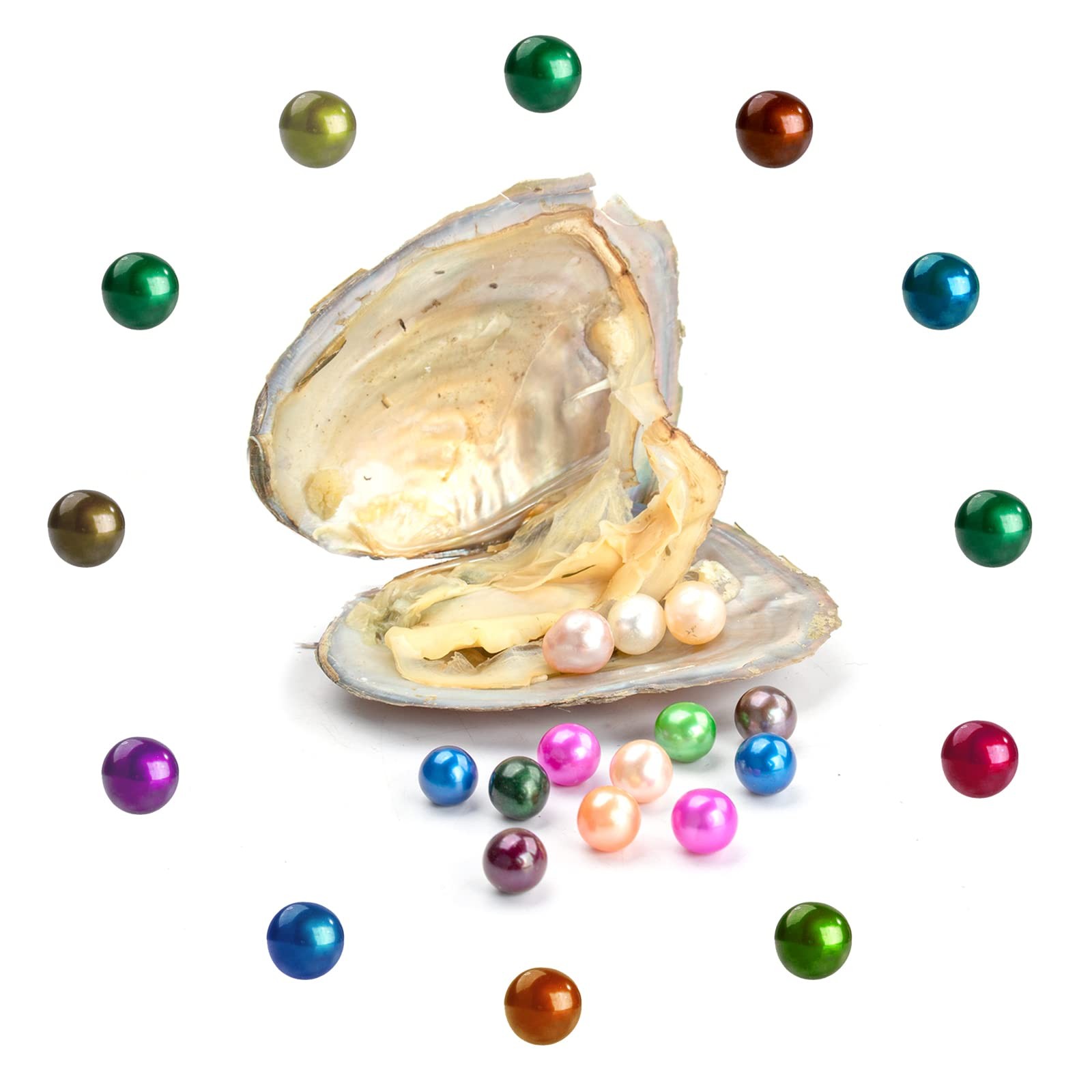 50 PC Freshwater Oyster with Pearls Inside Round Pearls Oysters Bulk 7-8mm Lo…