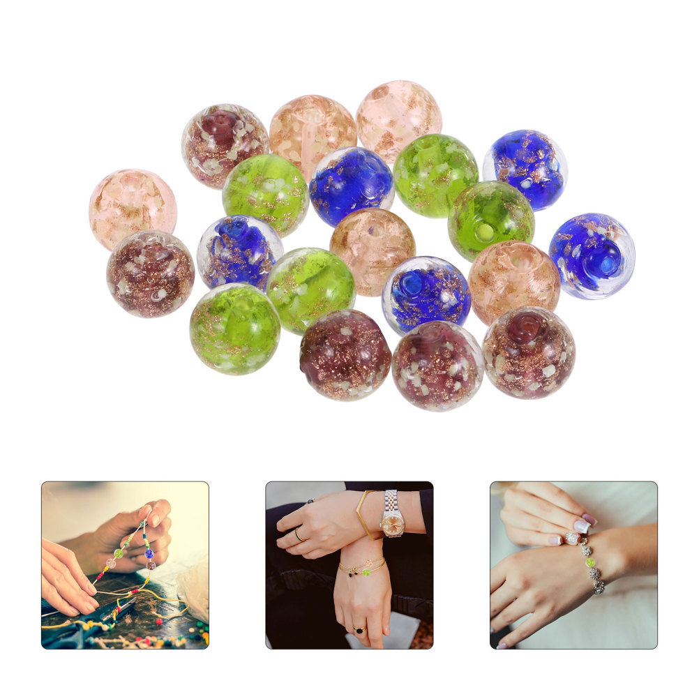 20 Pcs Round Beads for Bracelets Large Hole Charms Fluorescent Mixed Glass