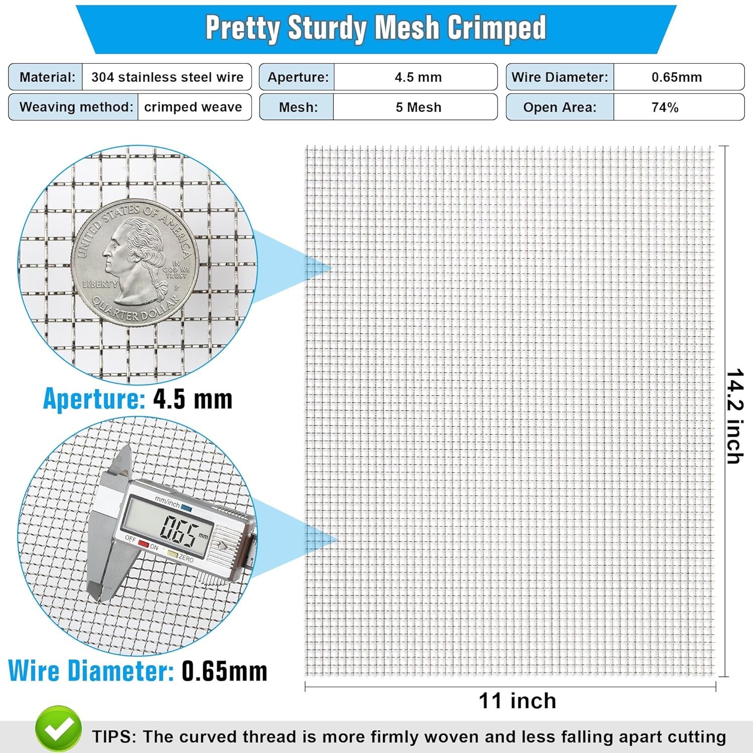 Versatile 2-Pack 304 Stainless Steel Crimped Mesh, 5 Mesh for Multiple Uses