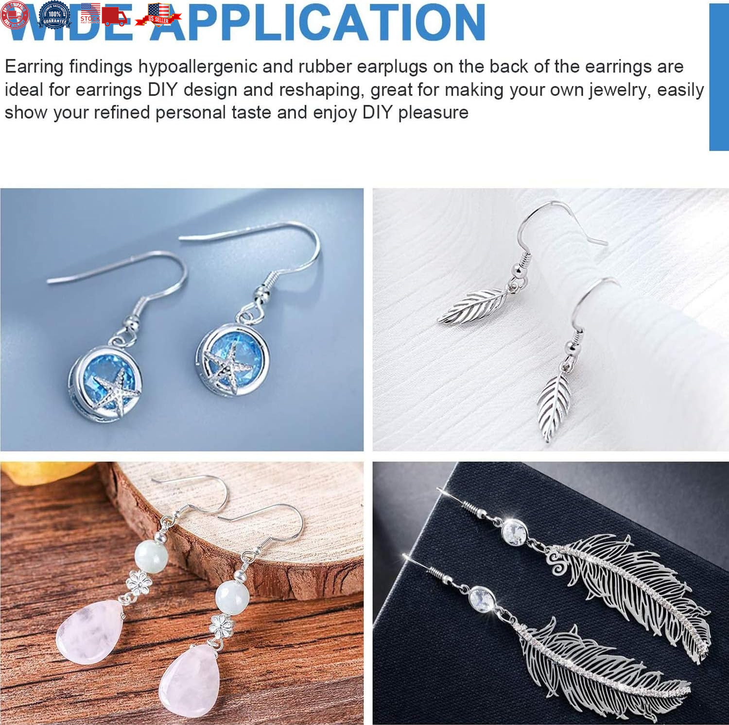 100 PCS / 50 Pairs 925 Sterling Silver Earring Hooks Hook Ear Wires with 100