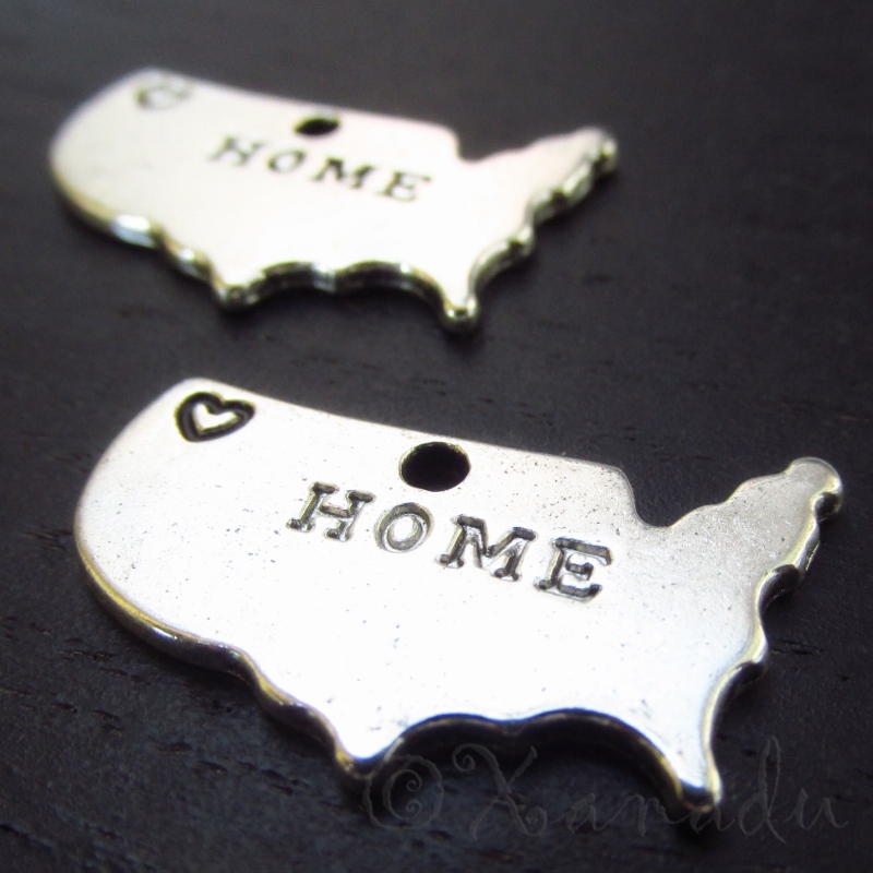 Continental United States Map Antiqued Silver Plated Charms C8599 – 5, 10, 20PCs