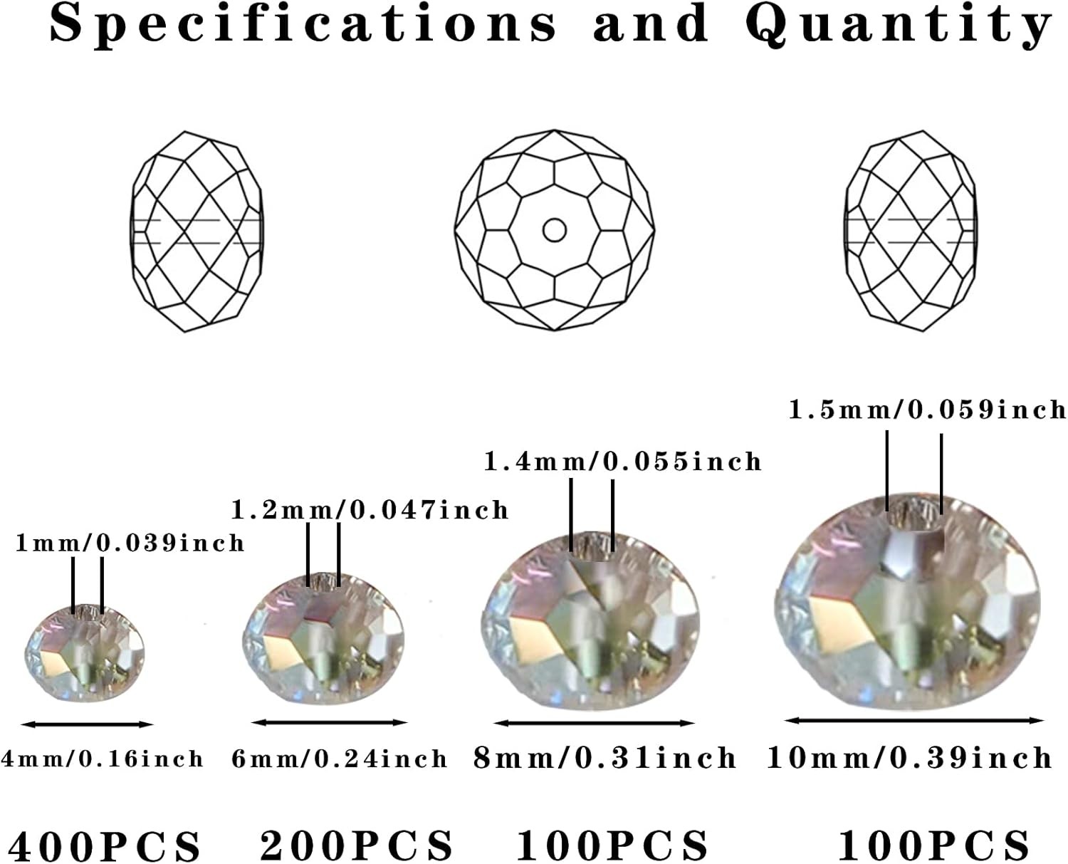 800Pcs 4/6/8/10mm Crystal Glass Beads for Jewelry Making Beads for Bracelets