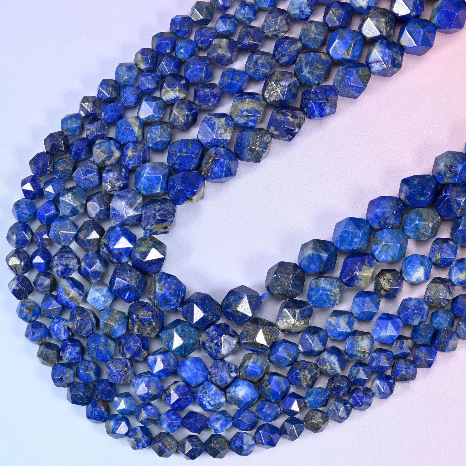 Blue Lapis Beads: Faceted Diamond Star Cut, 6-10mm, 15.5 inch Strand