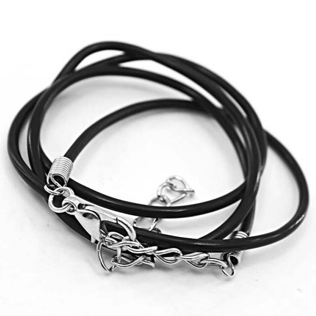 5 pieces 18+2 inch Black 2mm Wide Rubber Rope Chain Necklace Lobster clasp DIY
