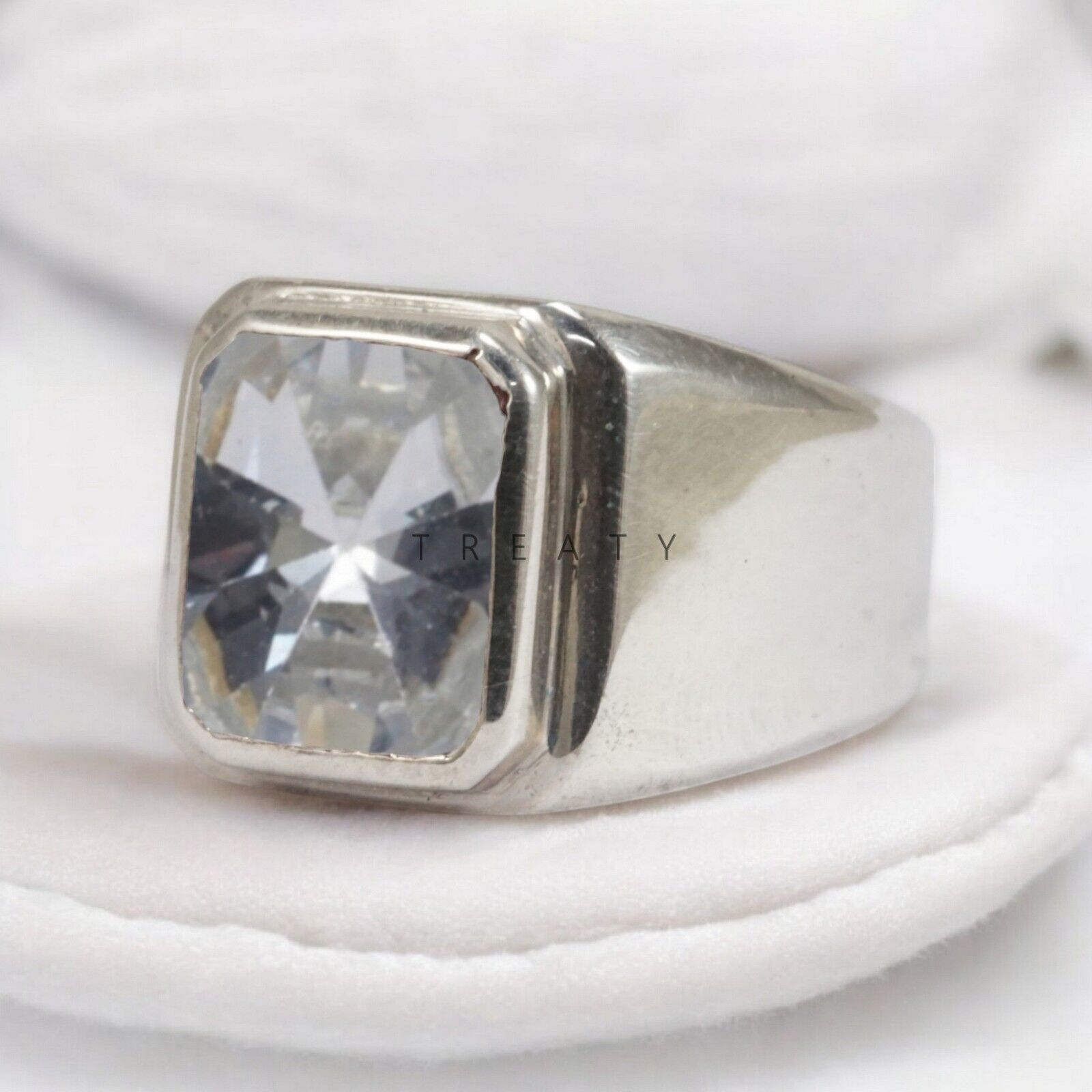 Moissanite Emerald Cut Gemstone With Solid 14K White Gold Ring For Men’s #A4 #