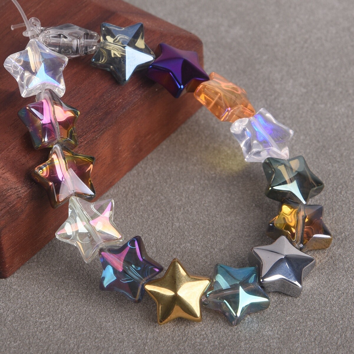 10pcs Shiny Glossy Star Shape 13mm Faceted Colorful Crystal Glass Loose Beads