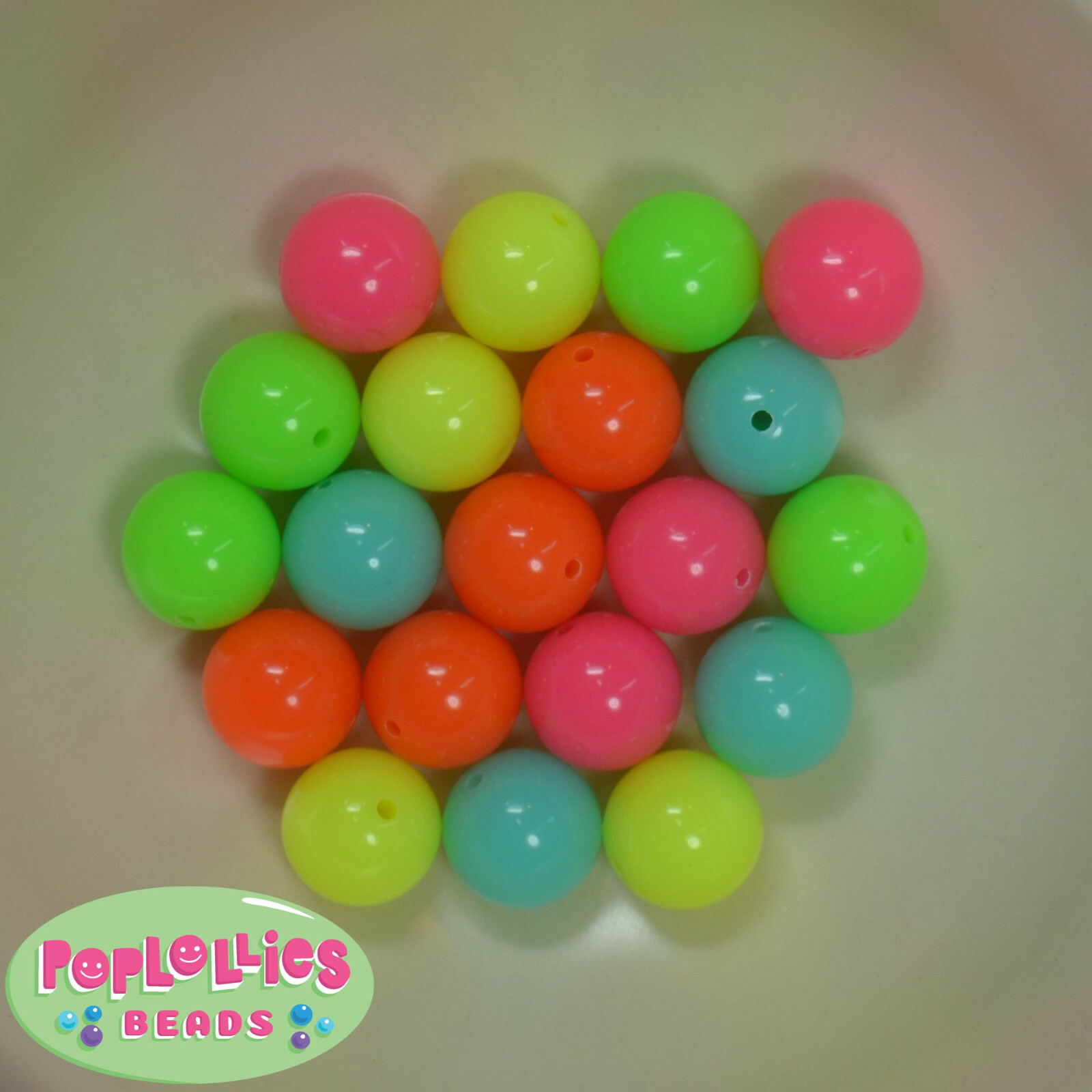 16mm Mixed Neon Acrylic Solid Bubblegum Beads Lot 20 pc.chunky gumball