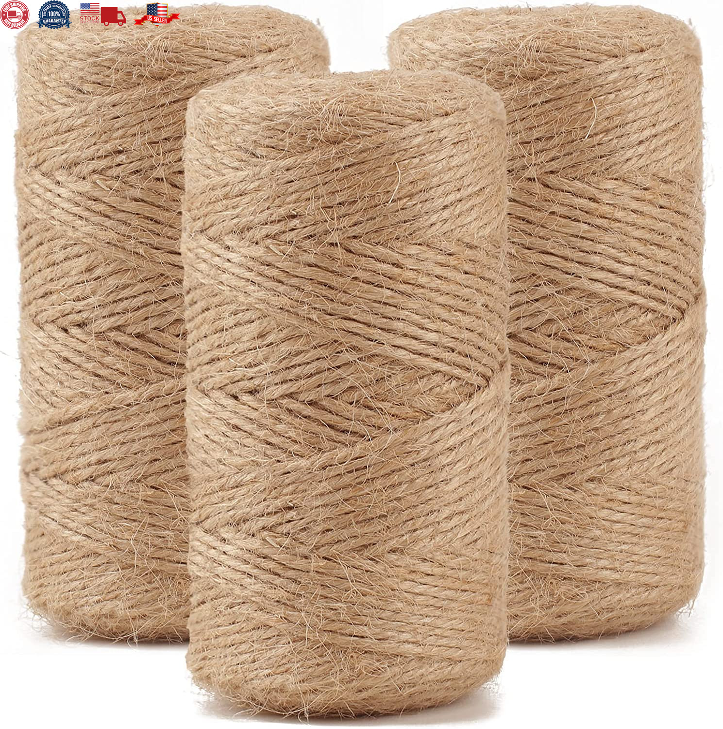 984 FT Natural Jute Twine, Twine String, 3ply Thin Ribbon Hemp Twine (3 Roll