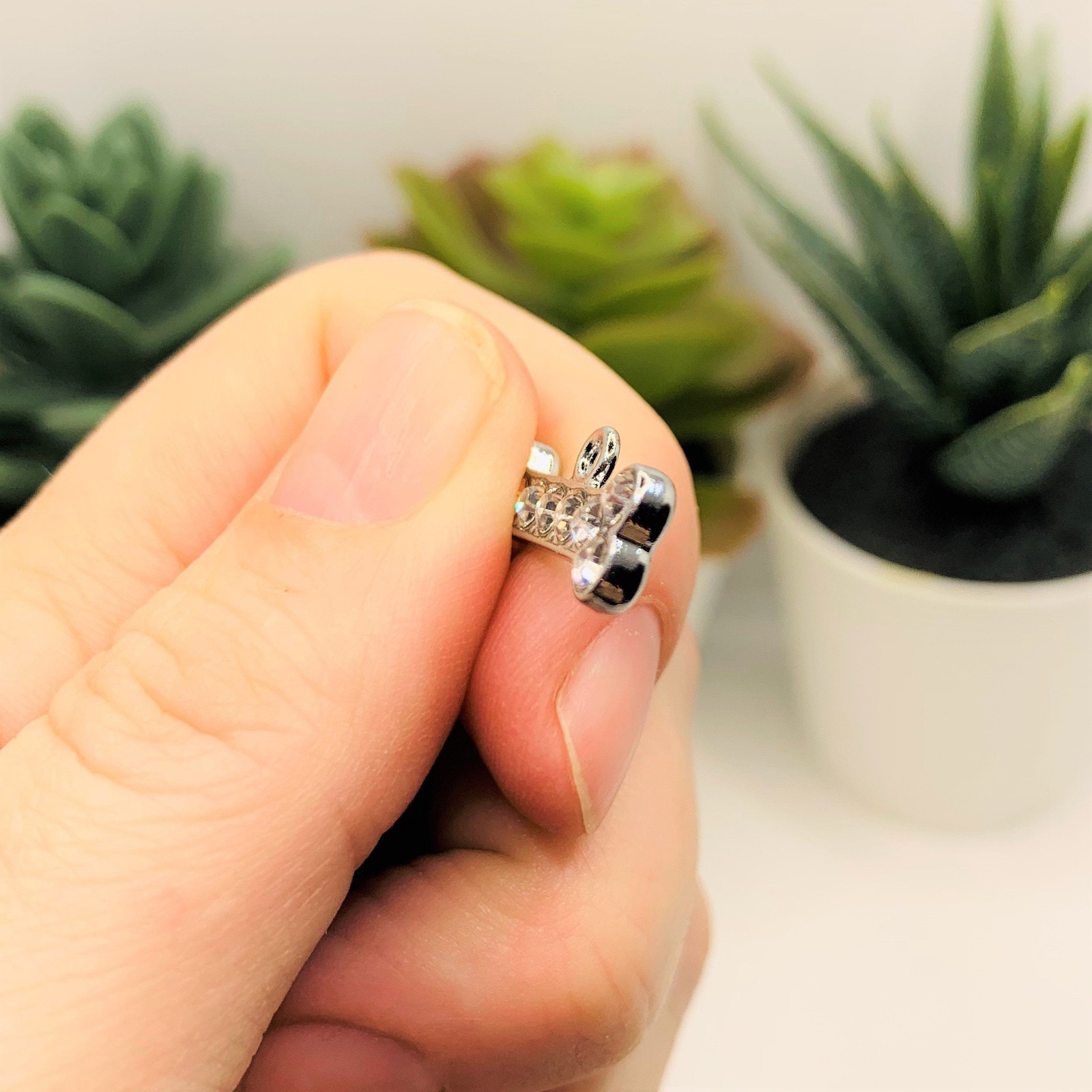 Rhinestone and Silver Dog Bone Charm, 20x8mm – US Seller