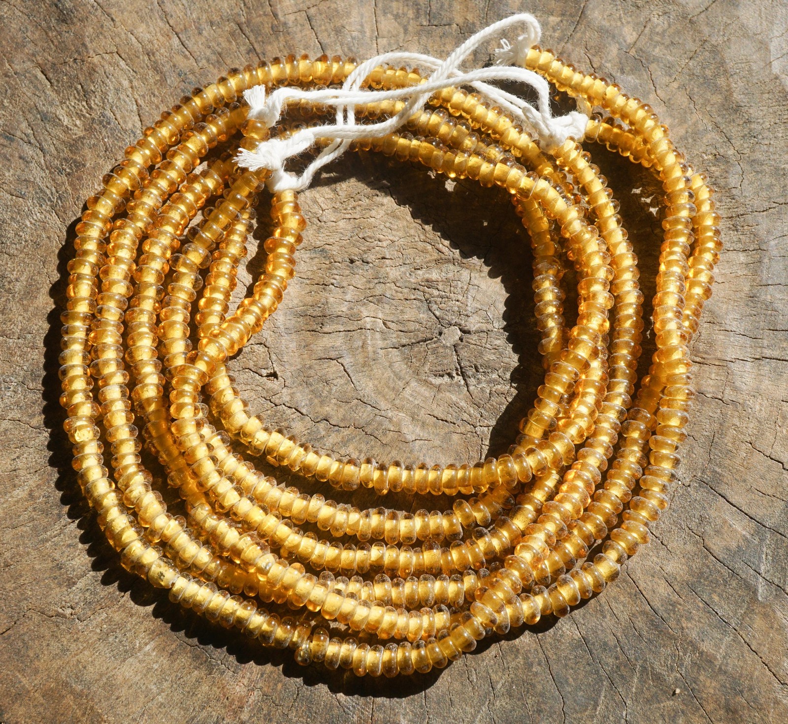 Artisan Made Topaz Glass Donut Beads: Golden Honey Color, 7mm Organic Shape