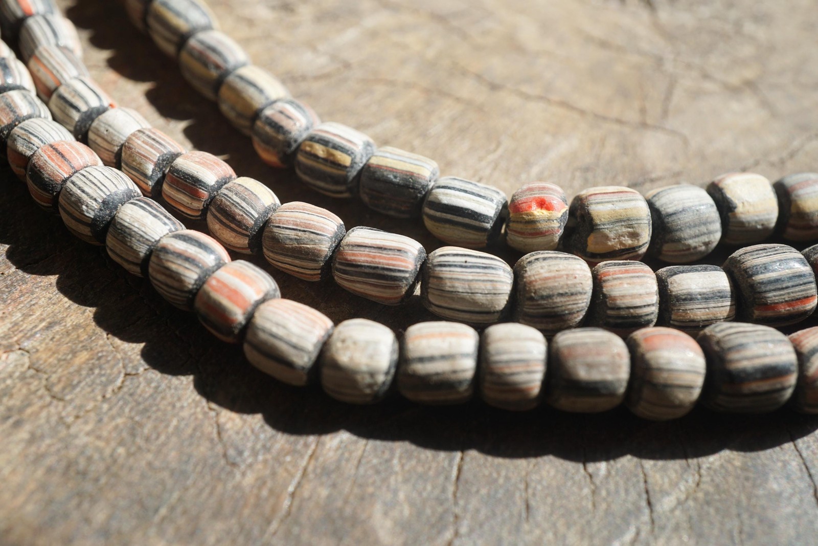 Artisan Made Java Glass Beads: Black with Mixed Colors Stripes (5-6mm), 2895A378