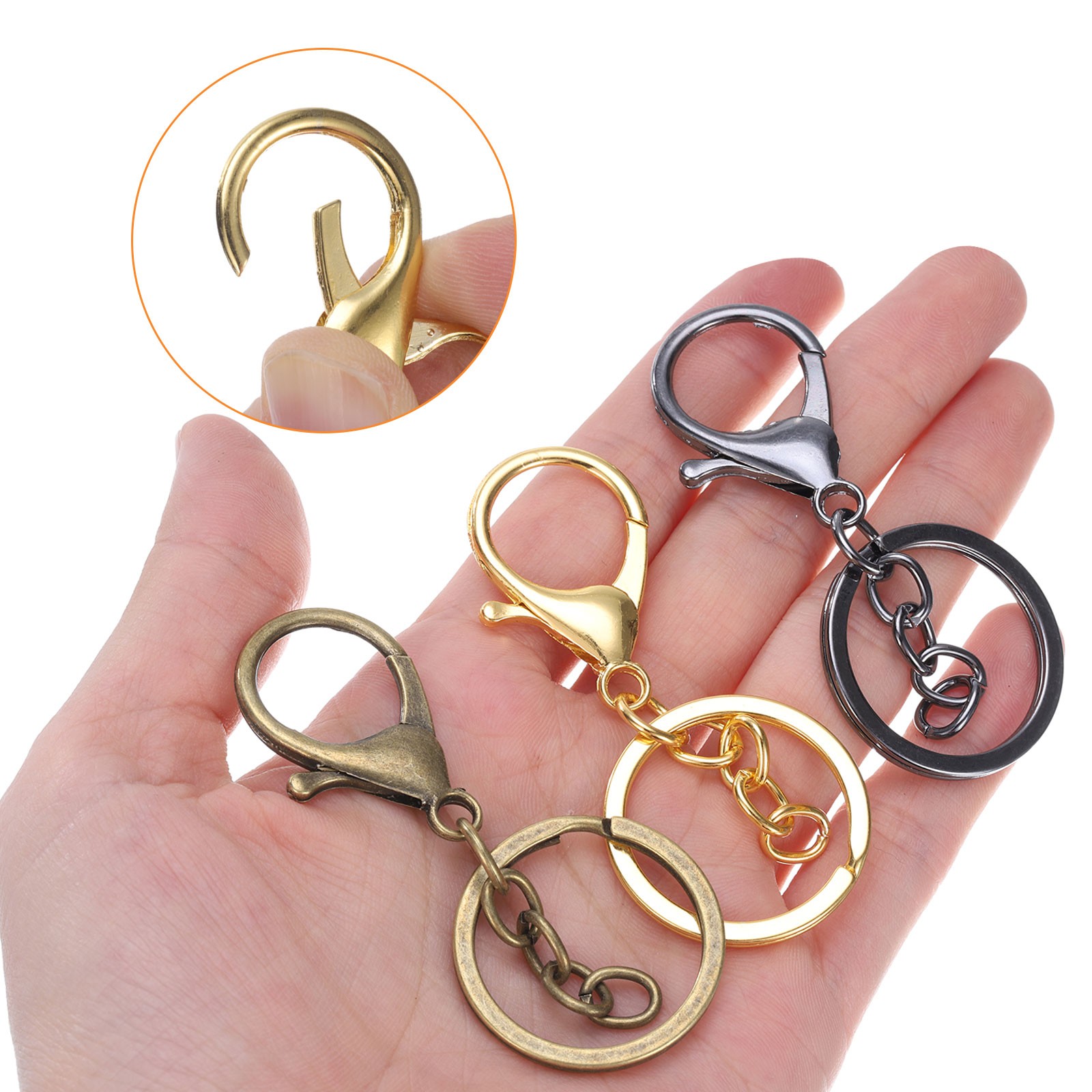 12Pcs Lobster Claw Clasp Keychain with Flat Split Keychain Ring Chain Black
