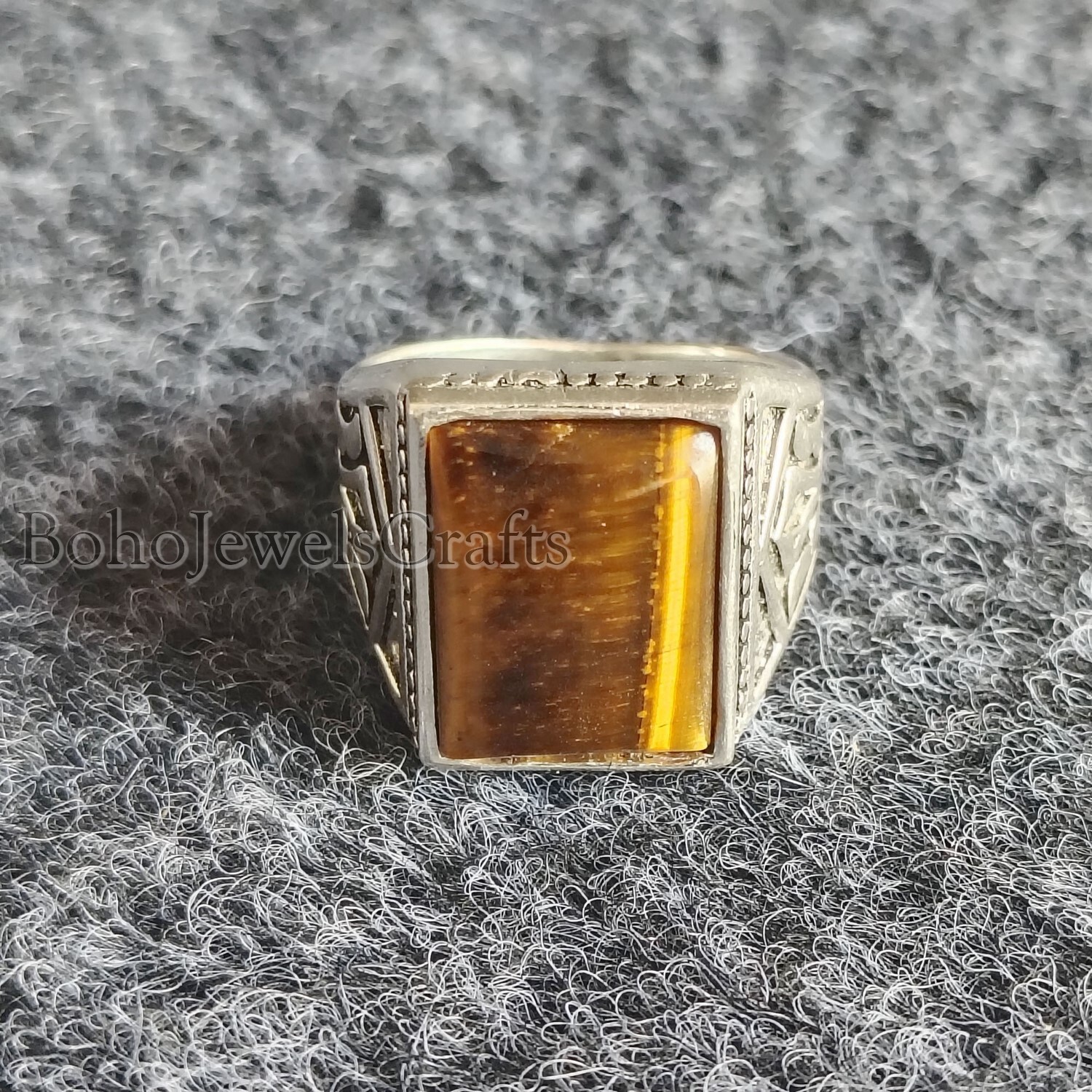 Tiger’s Eye Stone Turkish 925 Sterling Silver Handmade Men’s Ring Jewelry B#374