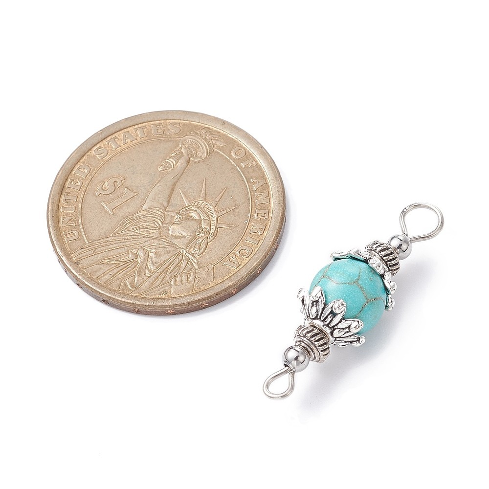 105pcs Gemstone Round Connector Charm Silver Alloy Bead Cap Link for Jewelry DIY