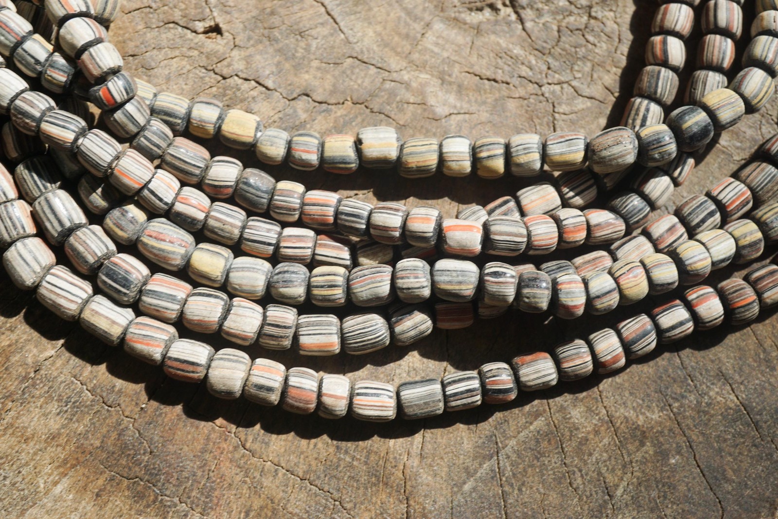 Artisan Made Java Glass Beads: Black with Mixed Colors Stripes (5-6mm), 2895A378