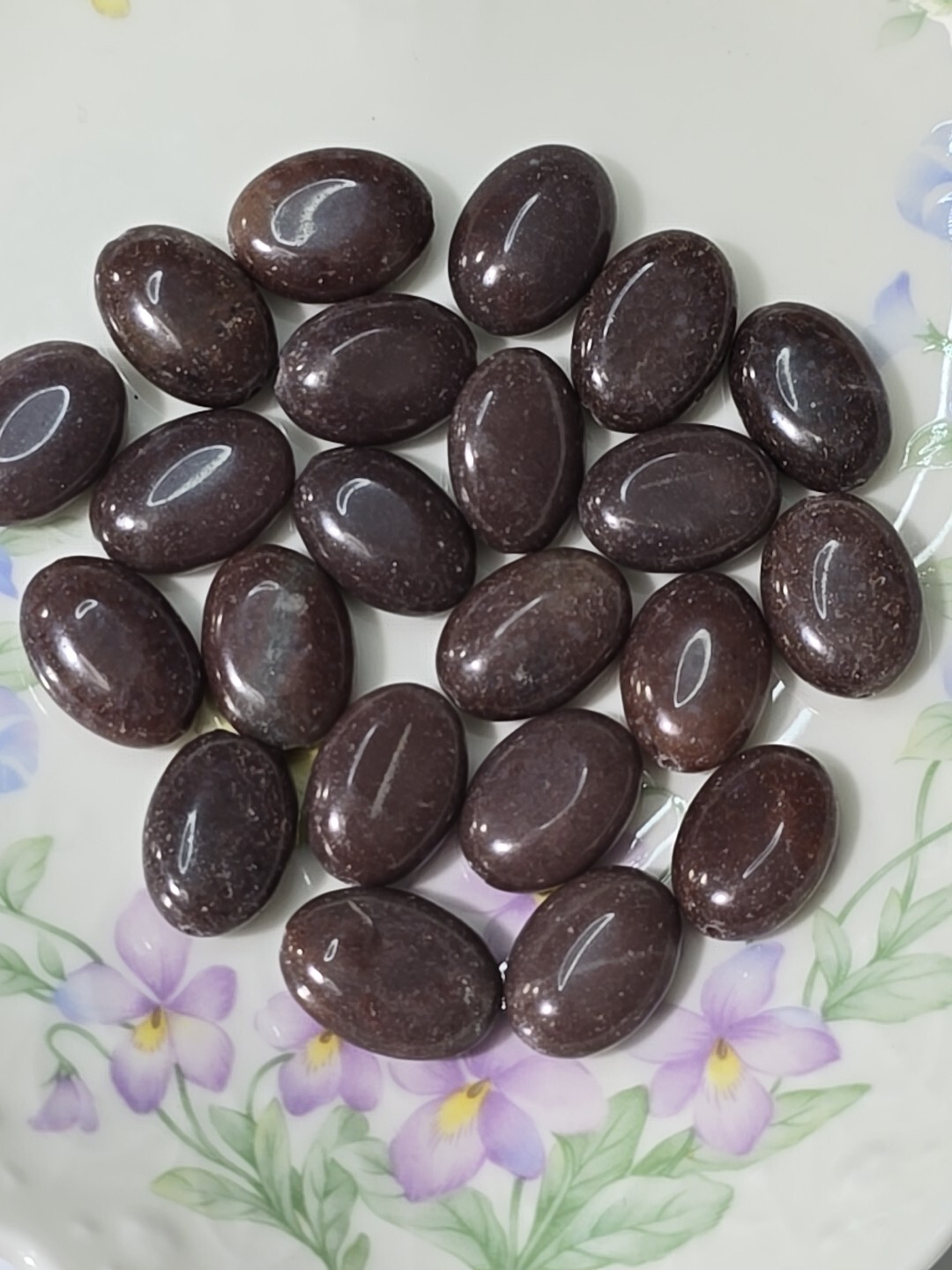 22 Total Stone Beads Dark Brown Stone Oval Loose 5/8″ Drilled